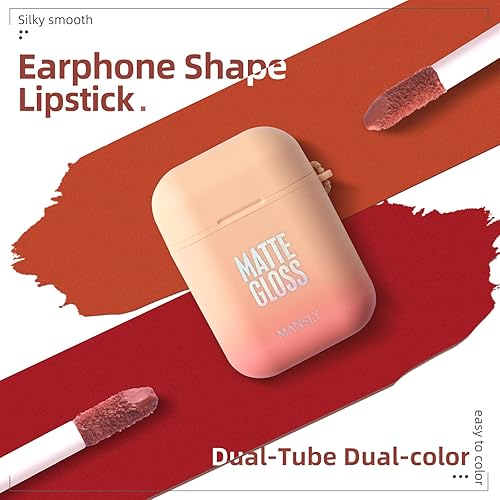 Miniatura 2 de LAMUSELAND Juego de maquillaje de lápiz labial mate, 2 unidades, impermeable, de larga duración, terciopelo hidratante, para manchas de labios, base