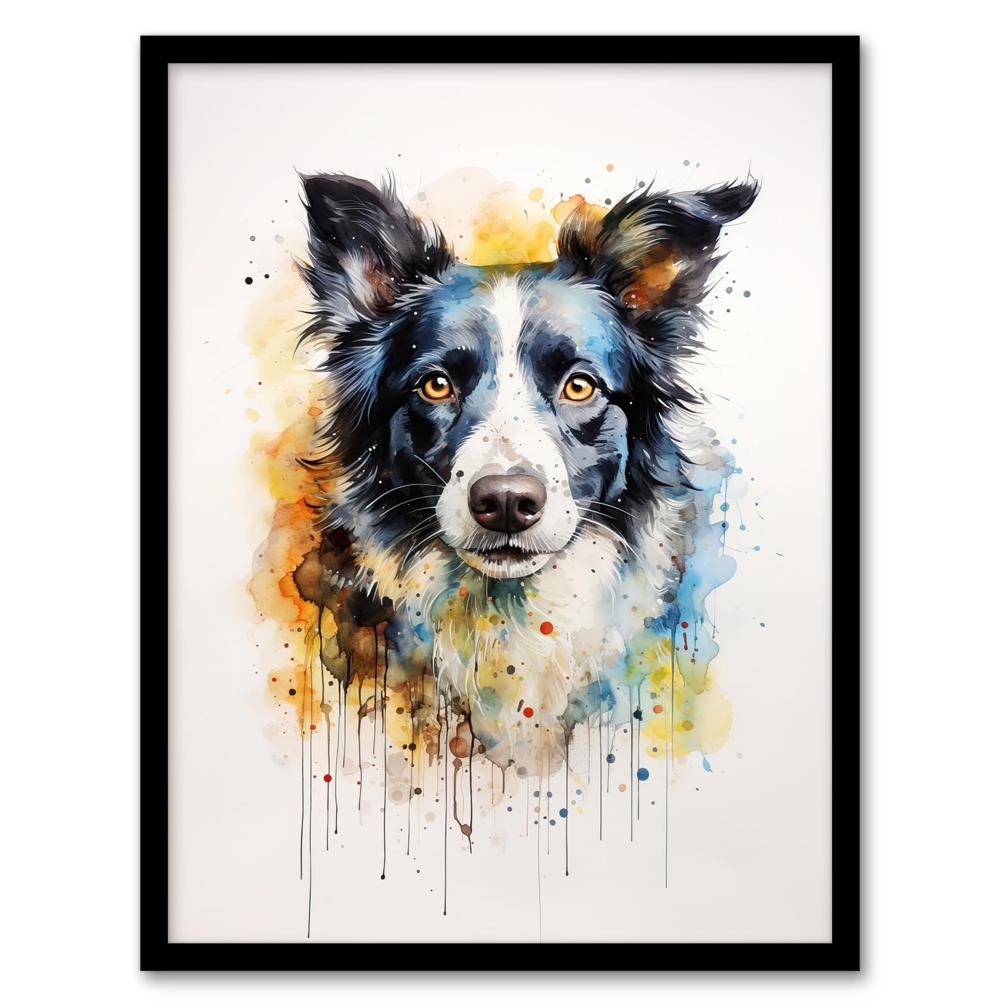 Artery8 Border Collie Lovers Gift Watercolour Pet Portrait Painting Wall Art PrintA4 Size from B&Q