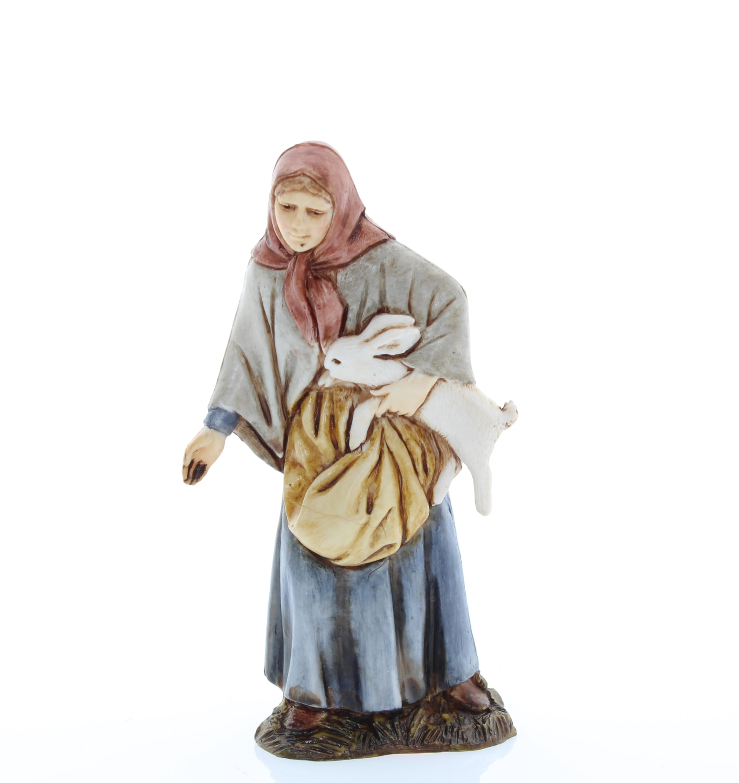 Moranduzzo White Woman With Rabbit For Nativity Scene Of 4 Inch Scale 1:20 - Unbreakable Nativity Figures - 18Th Century Style, Hand-Finished Painting, Official Product, Made In Italy, Sculptor M. Landi