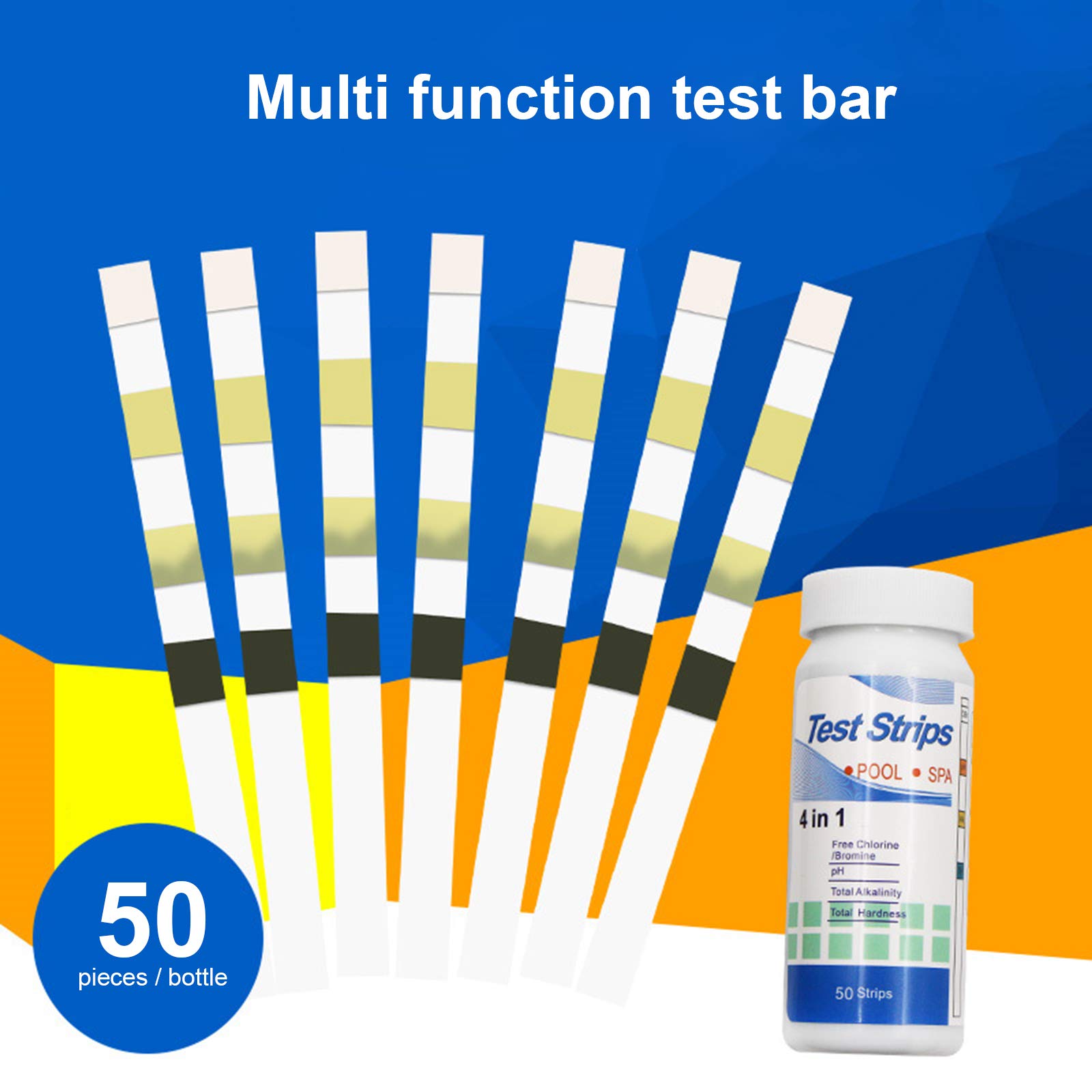 Rockyin 50 pz/Scatola Multiuso 4 in 1 Piscina Spa Strisce Reattive Acqua Cloro PH Tester di Carta per Cloro PH e Alcalinità Test