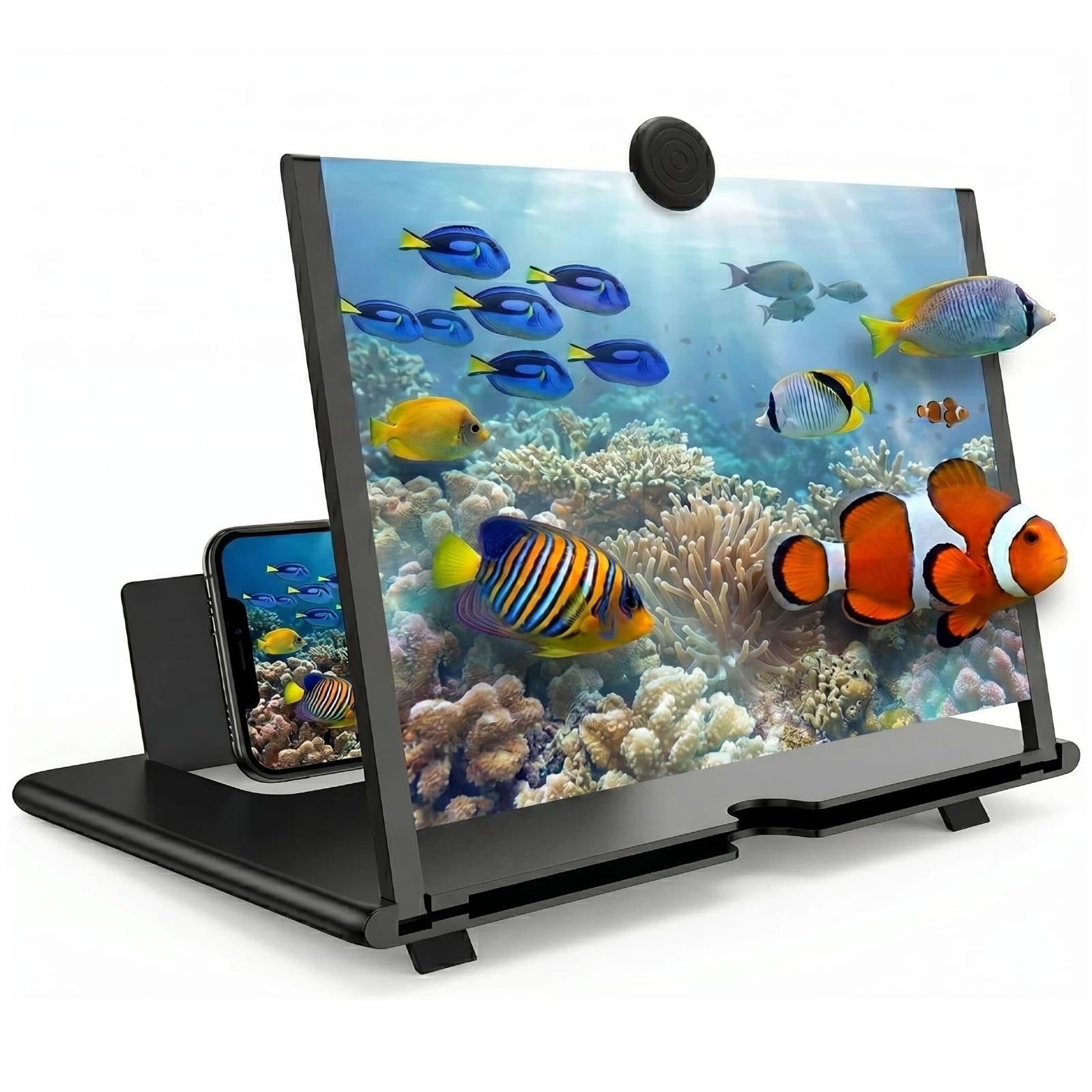 Photo 1 of 14-Inch Screen Magnifier, Portable HD Mobile Phone Magnifier, Foldable Screen Enlarger with Built-in Phone Stand for Movies & Videos, Supports Most Smartphones (Black)