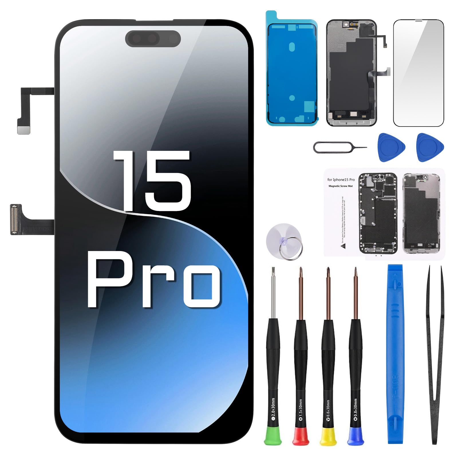for iPhone 15 Pro Screen Replacement with Earpiece 6.1" LCD