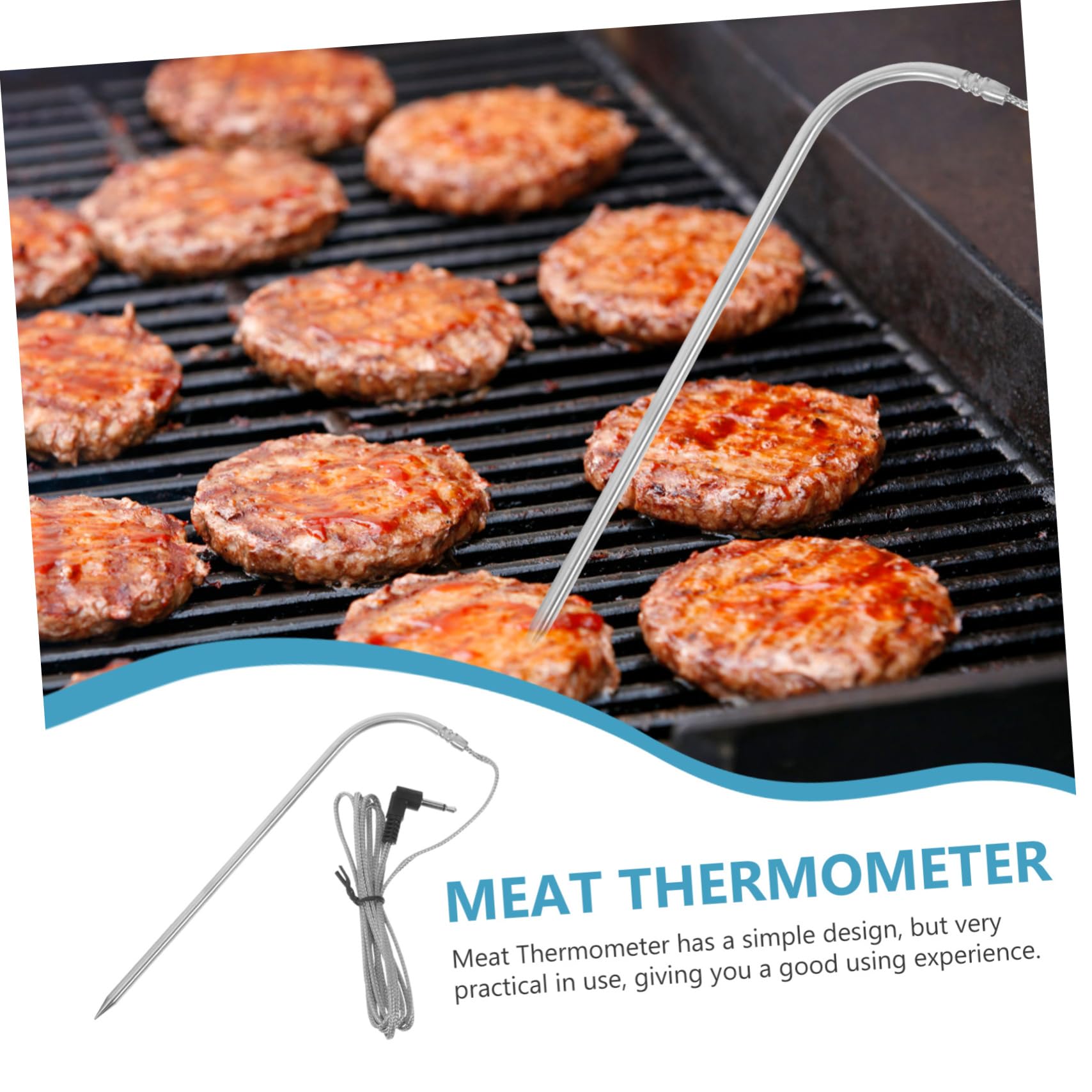 VANZACK 2 Sätze Bbq Temperaturfühler Hochtemperaturbeständiger Grillthermometer mit Silikongriff für Fleisch und Lebensmittel Präziser Temperatursensor für Grill