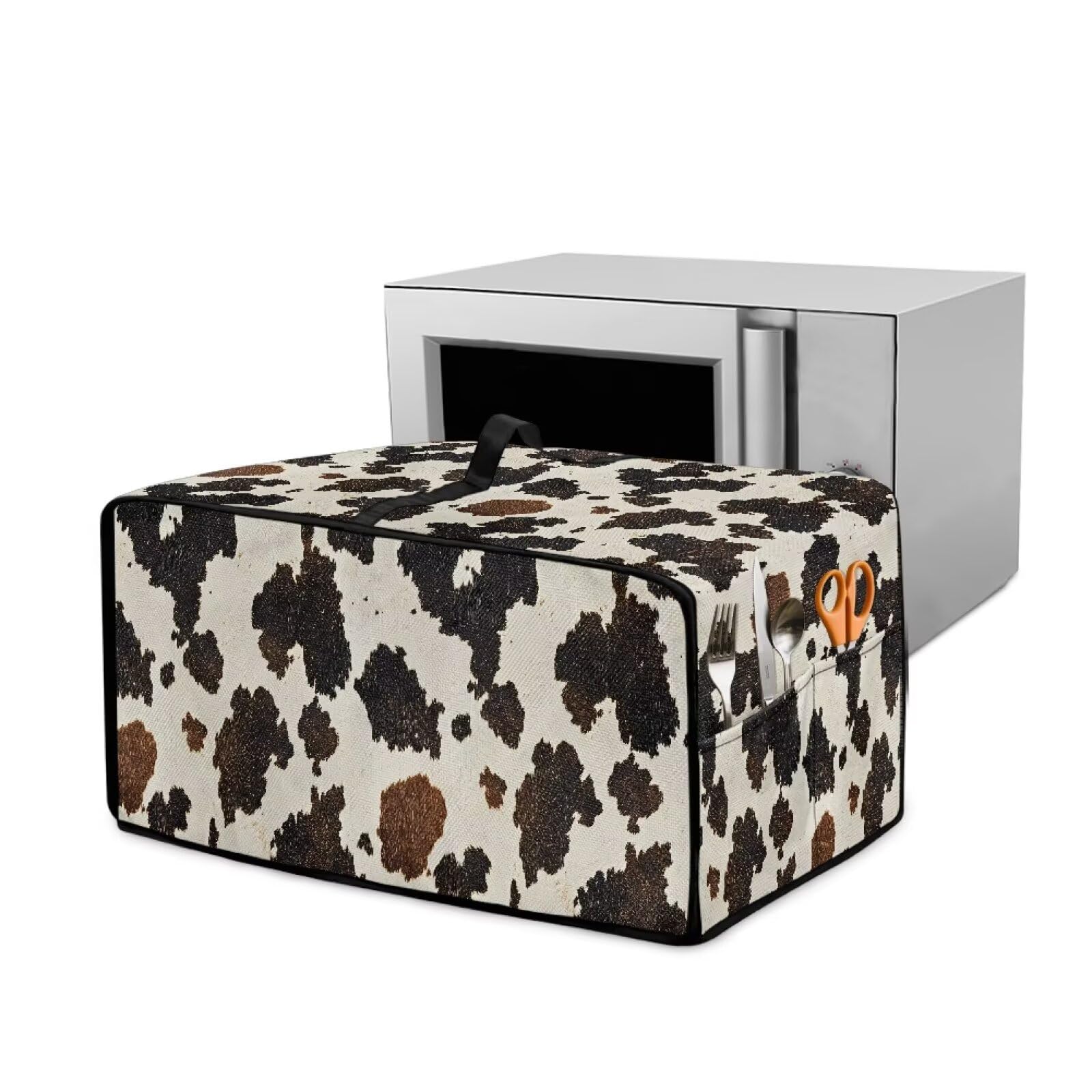 Wanyint Toaster Oven Protector Stain-Resistant Polyester Smart Oven Air Fryer Protective Case with Accessory Pockets Home Kitchen Decoration, 18.5 x 14.5 x 9 Inches, Beige Brown Cow Print