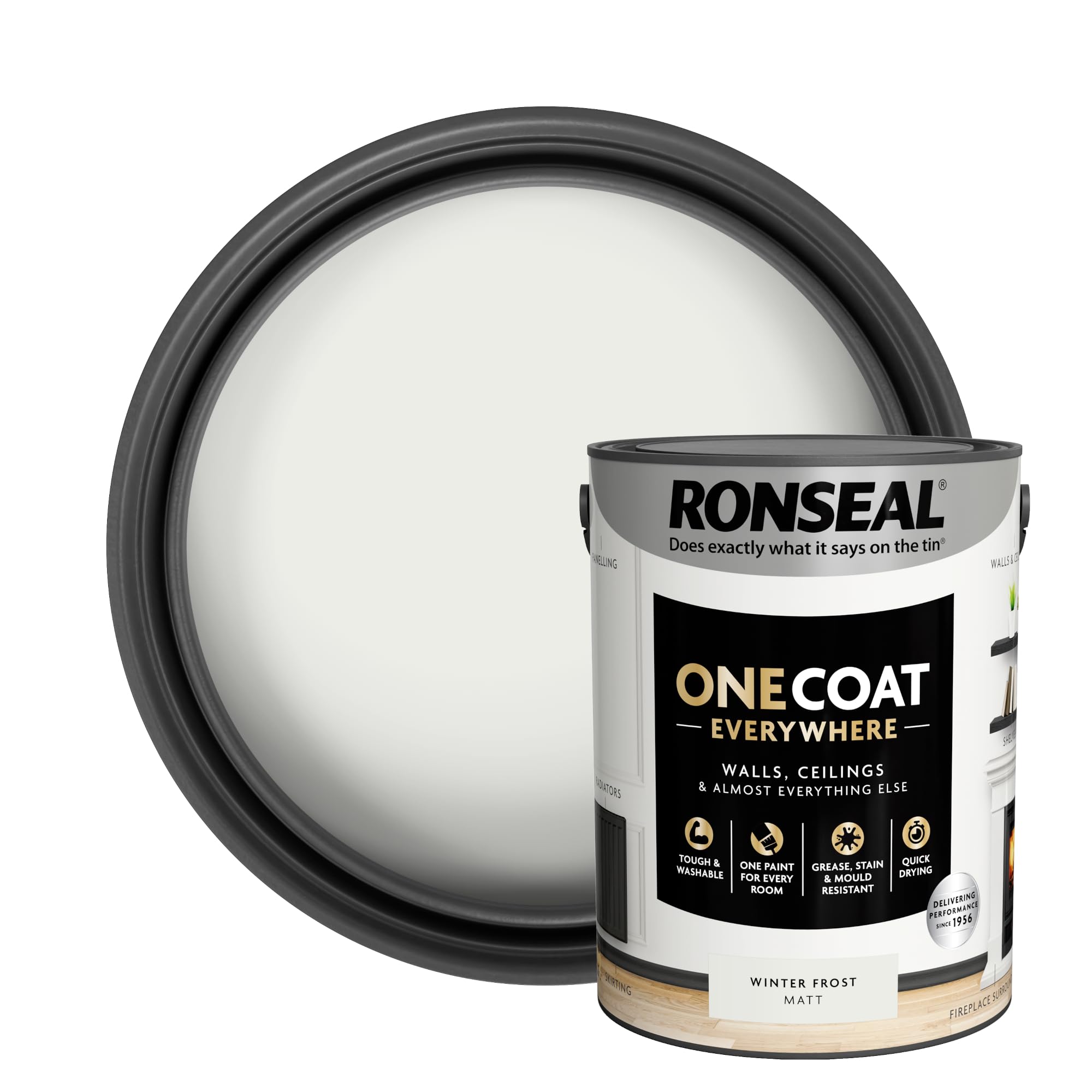 RONSEAL One Coat Everywhere Paint Winter Frost Matt 5L – Durable Interior Paint for Walls & Ceilings Smooth Finish Quick Coverage Ideal for Easy Home Projects