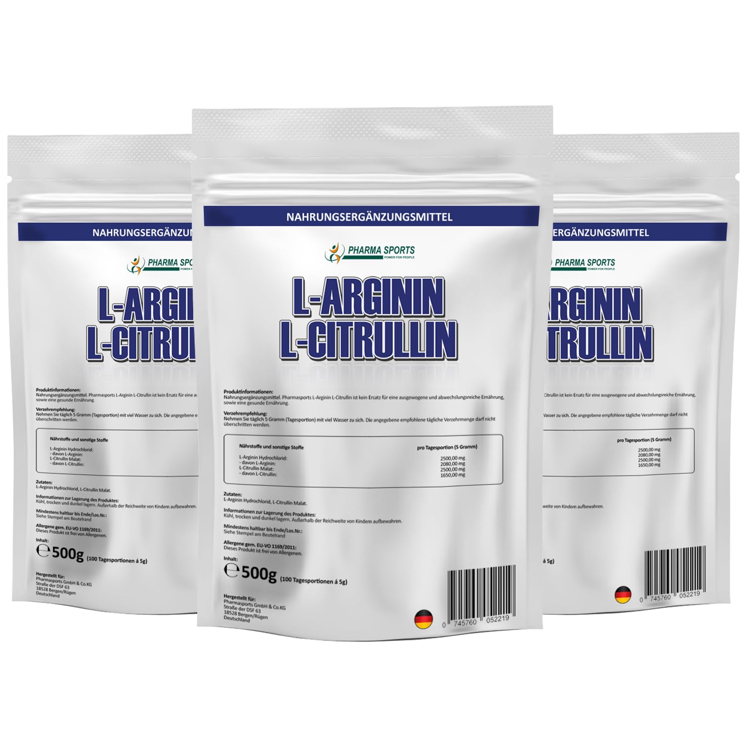 vipstar Arginin Citrullin Mix Pulver hochdosiert - 5000mg L-Citrullin Malat + L-Arginin HCL pro Portion - Fitness, Pump und Bodybuilding - 500g Premiumqualität ohne Zusätze
