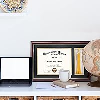 Vista 7 de GraduationMall Marco de diploma de madera de cerezo de 11 x 17 pulgadas con soporte de borla para documentos de certificado de 8.5 x 11, vidrio