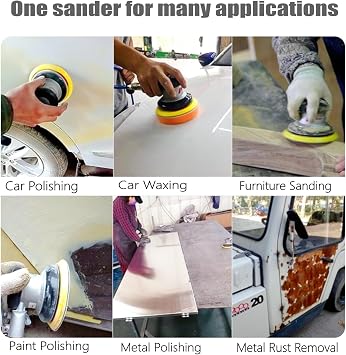 Professional Air Random Orbital Sander, 5-Inch Pneumatic Dual Action Palm Sander/Polisher, 10,000 RPM Variable Speed with Hook & Loop Pad for Auto Body, Woodworking & Metal (Silver, 125mm)