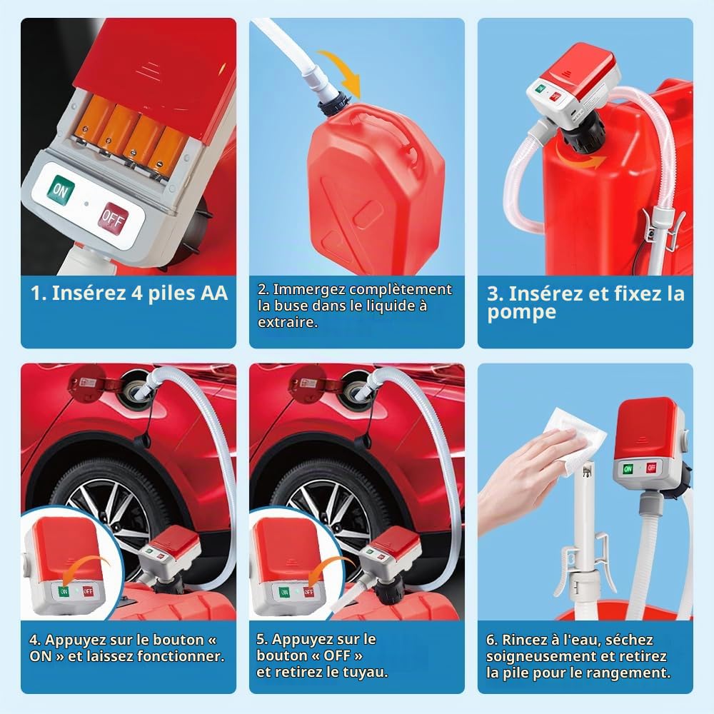 Pompe Electrique Carburant avec Stop Automatique, Afenau 2.4 GPM Pompe a Gasoil avec Adaptateur 3 Tailles, Portable Pompes à Siphon, Pompe Carburant, Pompe Essence Electrique pour Essence, Diesel