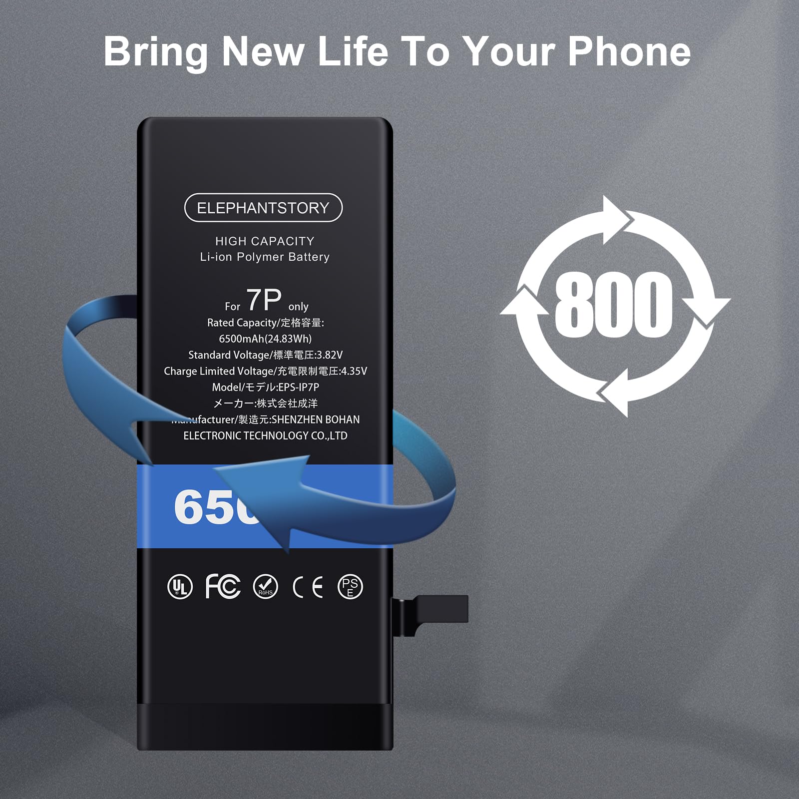ElephantStory Batería para iPhone 7 Plus, 6500 mAh Alta Capacidad Baterias de Polímero de Litio Compatible con Modelo A1661 A1784 A1785, Kits de Herramientas de Reparación Completa Dentro ElephantStory Batería para iPhone 7 Plus, 6500 mAh Alta Capacidad Baterias de Polímero de Litio Compatible con Modelo A1661 A1784 A1785, Kits de Herramientas de Reparación Completa Dentro