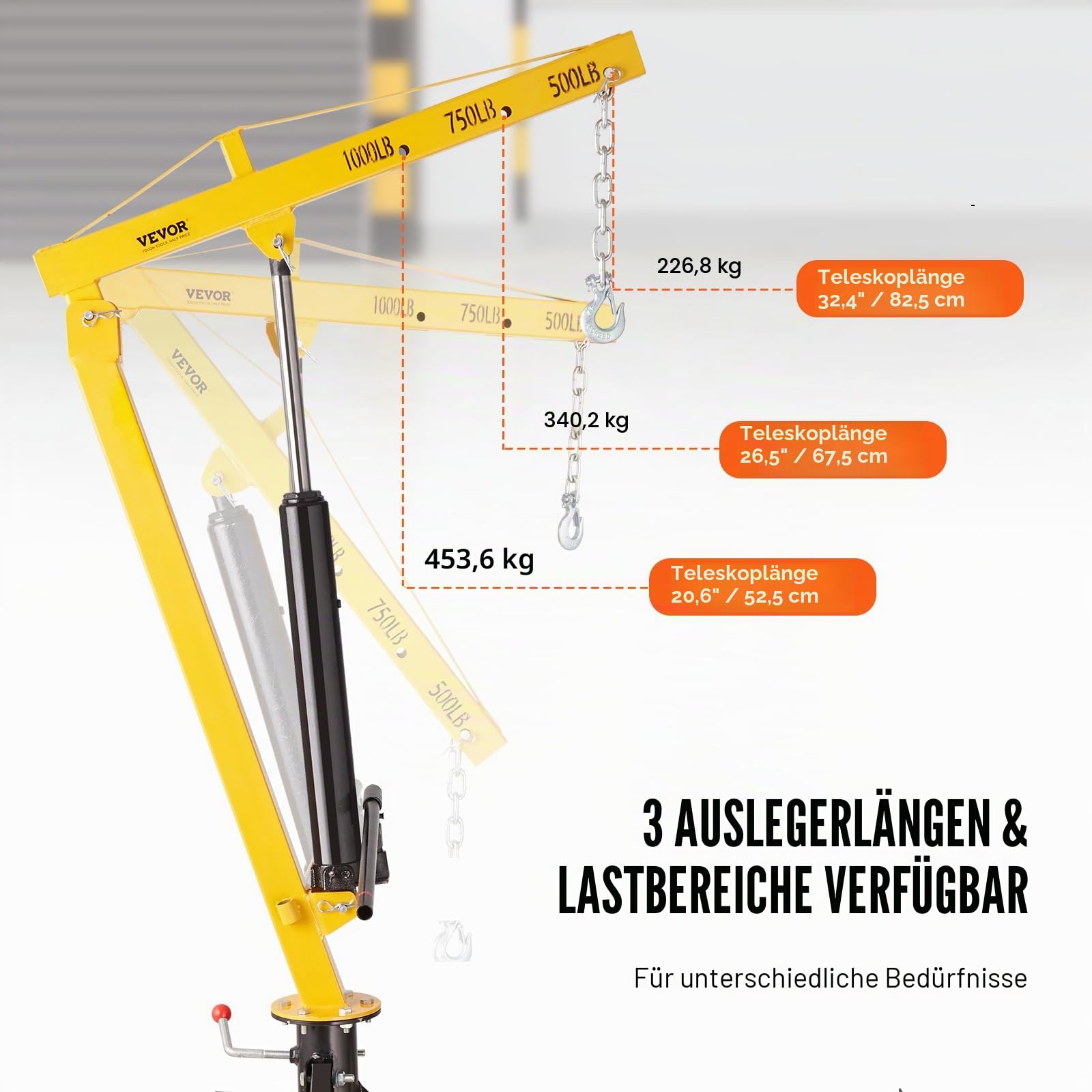 VEVOR Hydraulischer Pickup-LKW-Kran, 454 kg Tragfähigkeit, 360° drehbar, an der Anhängerkupplung montierter Kran, zum Heben von Gütern im Baugewerbe, in der Forstwirtschaft und in der Fabrik