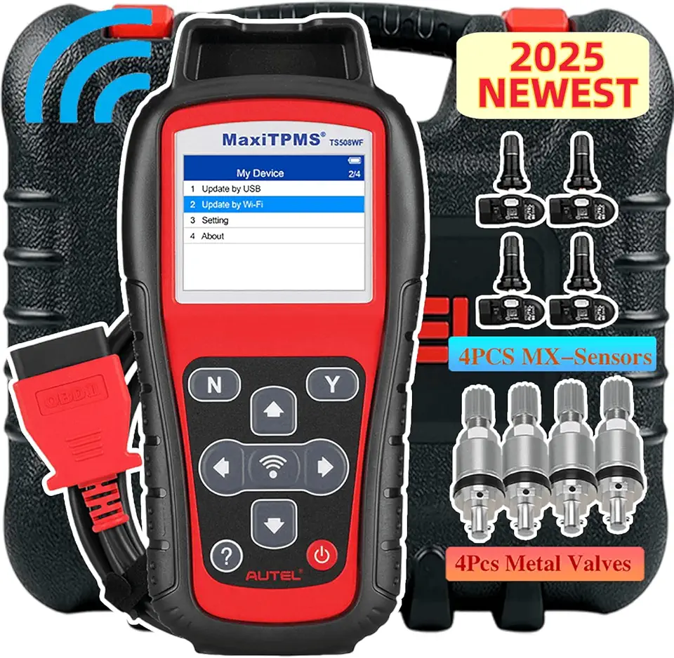 Autel MaxiTPMS TS508WFK-4, TS508WF with 4 PCS MX-Sensors and 4 PCS Metal Valves, TPMS Relearn Tool, Relearn/Reset/Activate/Read/Copy Sensors, Free Lifetime Update