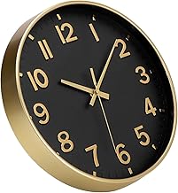 ACCSHINE Modern Wall Clock Non Ticking Silent Blue Quartz Wall Clock Battery Operated Easy Read for Bedroom Home Kitchen Bedroom Office School (Black + Gold)
