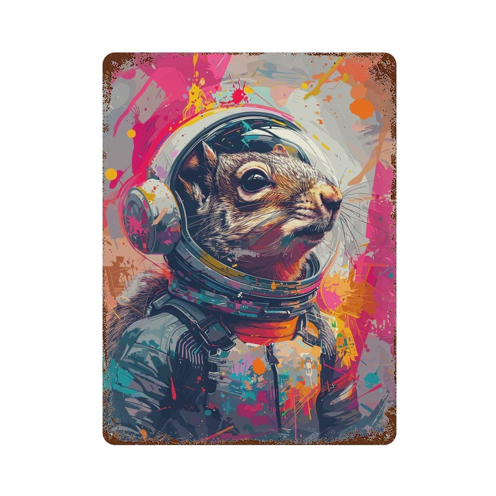 Astronaut Space Squirrel Distressed Metal Wall Sign 15.7"x11.8", for Farmhouse, Kitchen And Entryway Decor, Rustic Home Decor