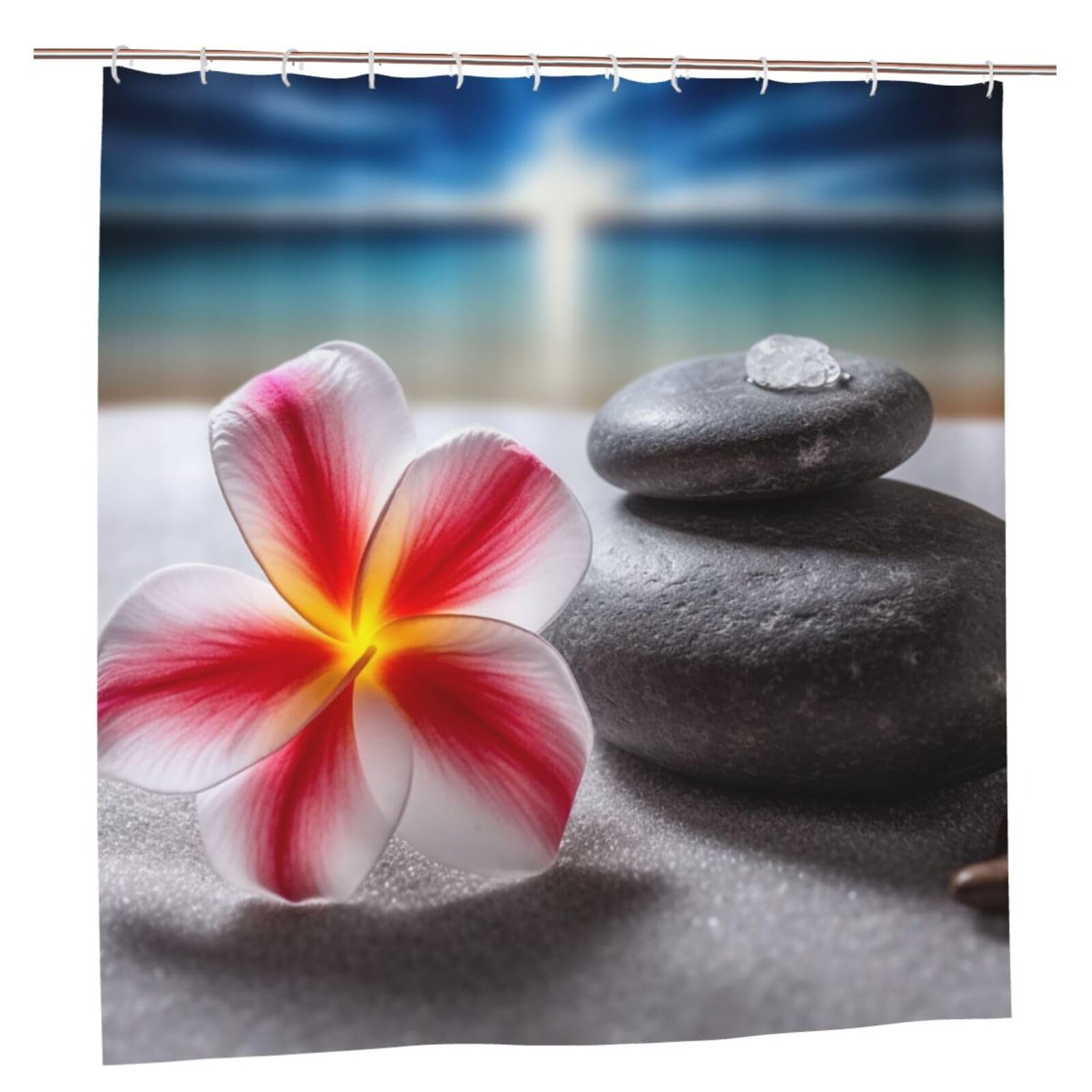 Ensemble de rideaux de douche imperméables 183x183 motif fleurs tropicales pierre zen 12 crochets