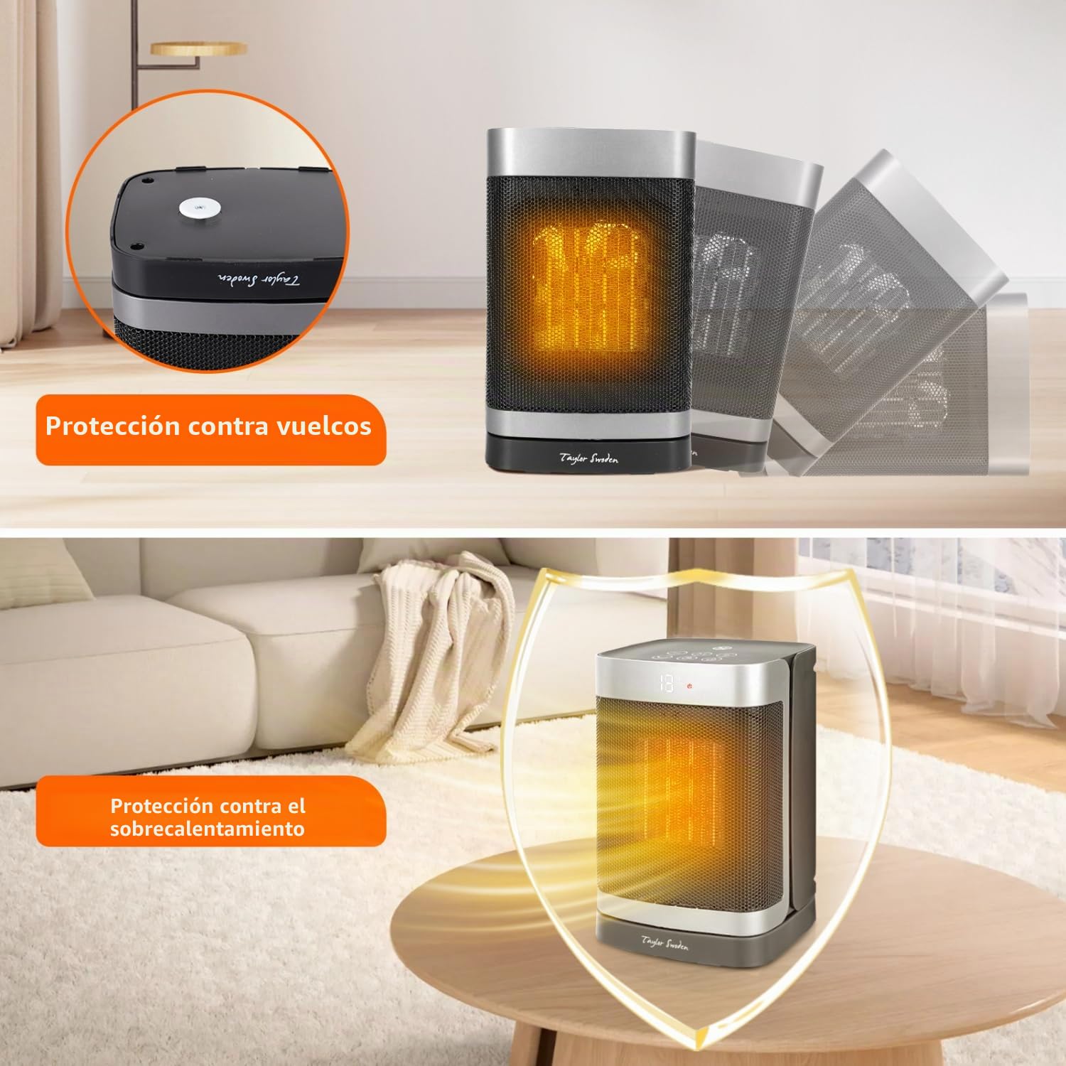 Taylor Swoden Calefactor cerámico PTC 1500W con mando a distancia, pantalla LED, temporizador 24H, oscilante 70º, 3 velocidades y modo ECO. Calentamiento rápido dormitorios, despachos etc, 2 Piezas