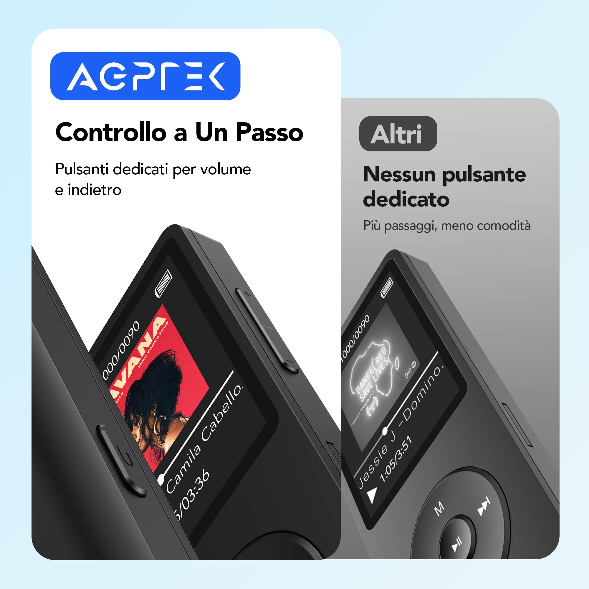 AGPTEK 64GB Lettore MP3 Bluetooth 5.3, MP3 Lettore con Altoparlanti Sportivo, Musicale HiFi Lossless Portatile, Radio FM/Registrazione, (Cuffie Non Incluse), Nero