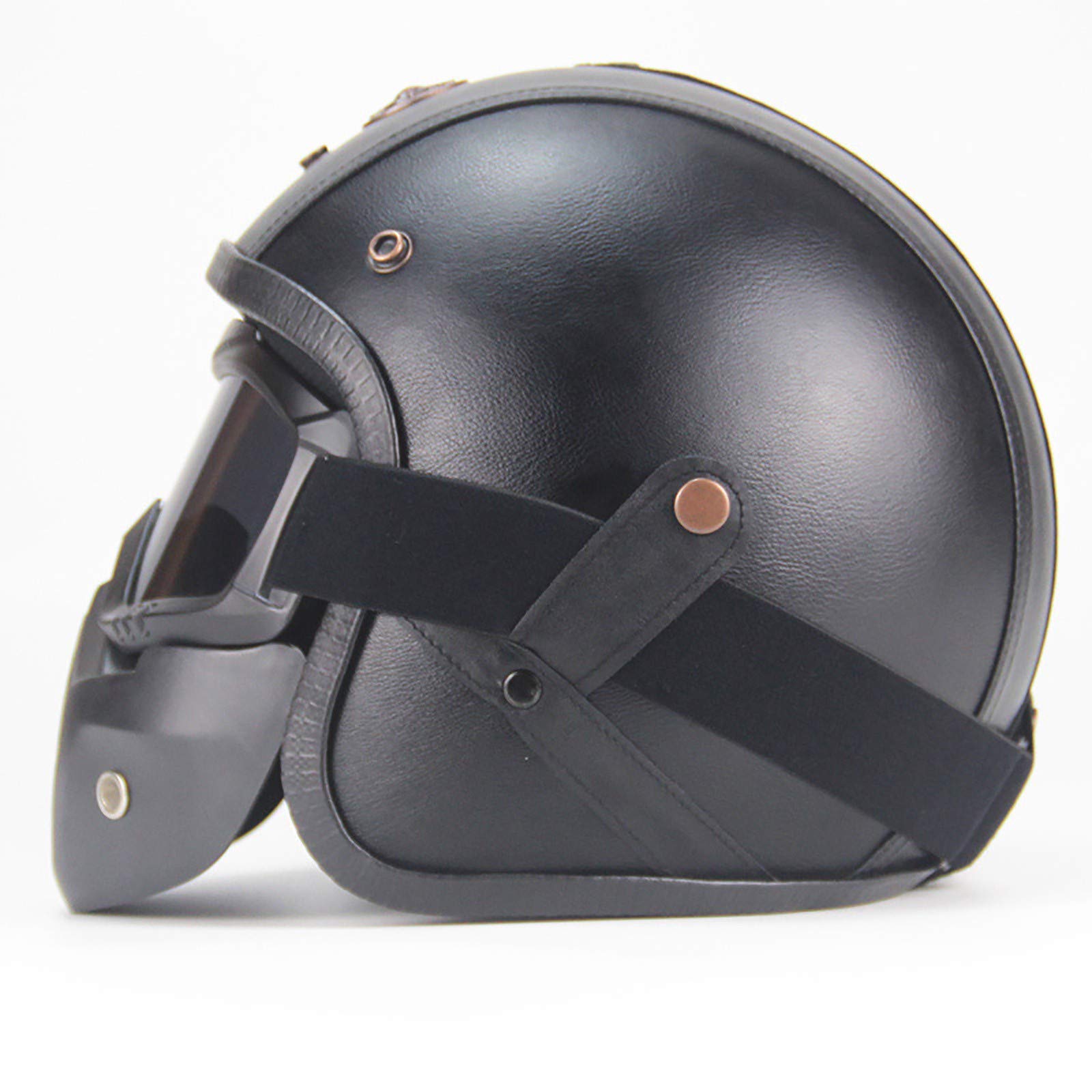 DJCALA Vintage Moto Casque En Cuir PU, Demi-Jet Casques
