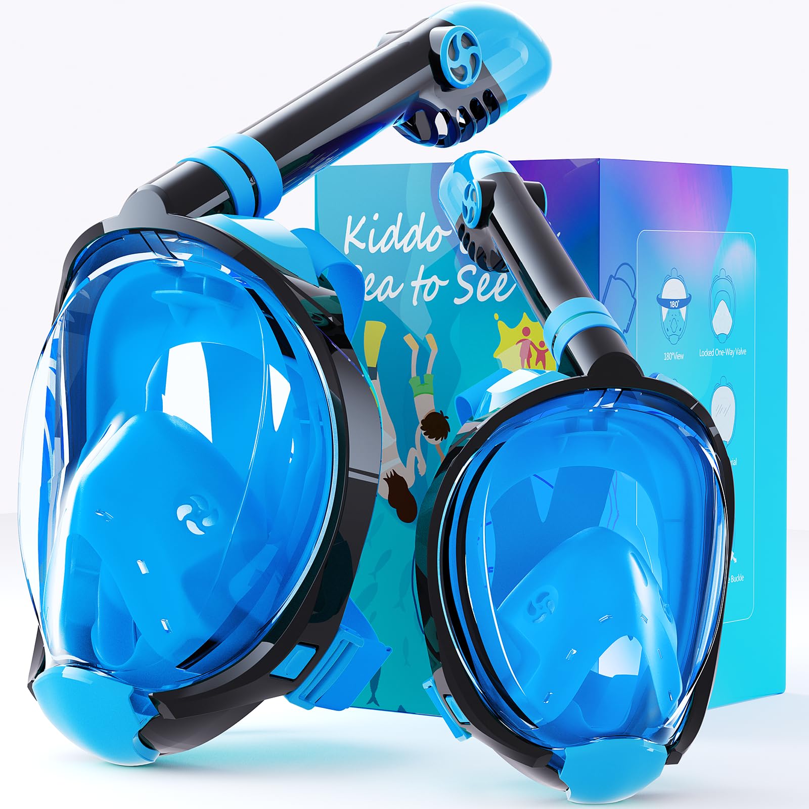 Greatever G2 Adults Kids Full Face Snorkel Mask 2 Pcs,Snorkeling Gear with Latest Dry Top System,Foldable 180 Degree Panoramic View,Safe Breathing,