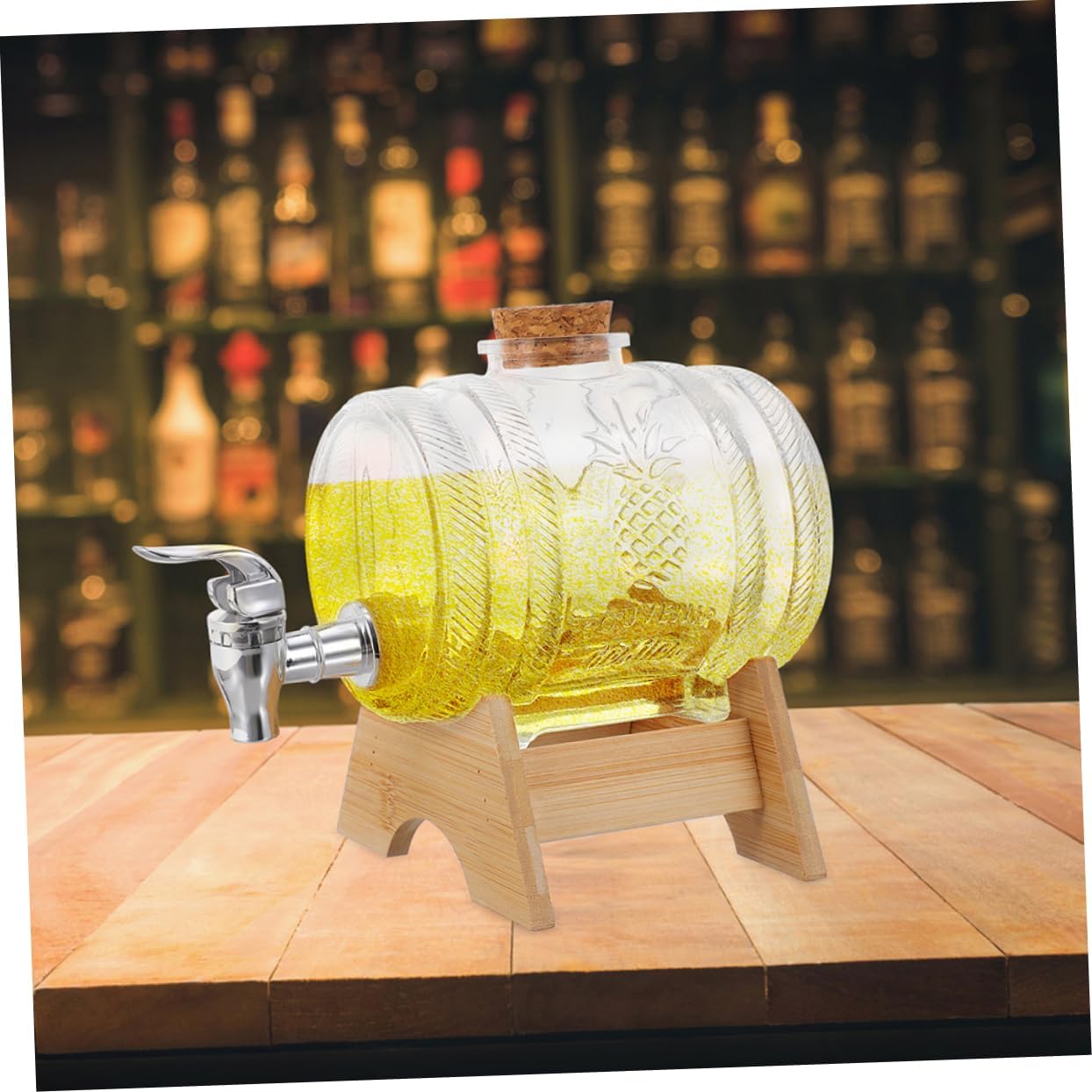 2sets Glass Beverage Dispenser Bamboo Rack and Practical Faucet for Juice for Parties and Gatherings