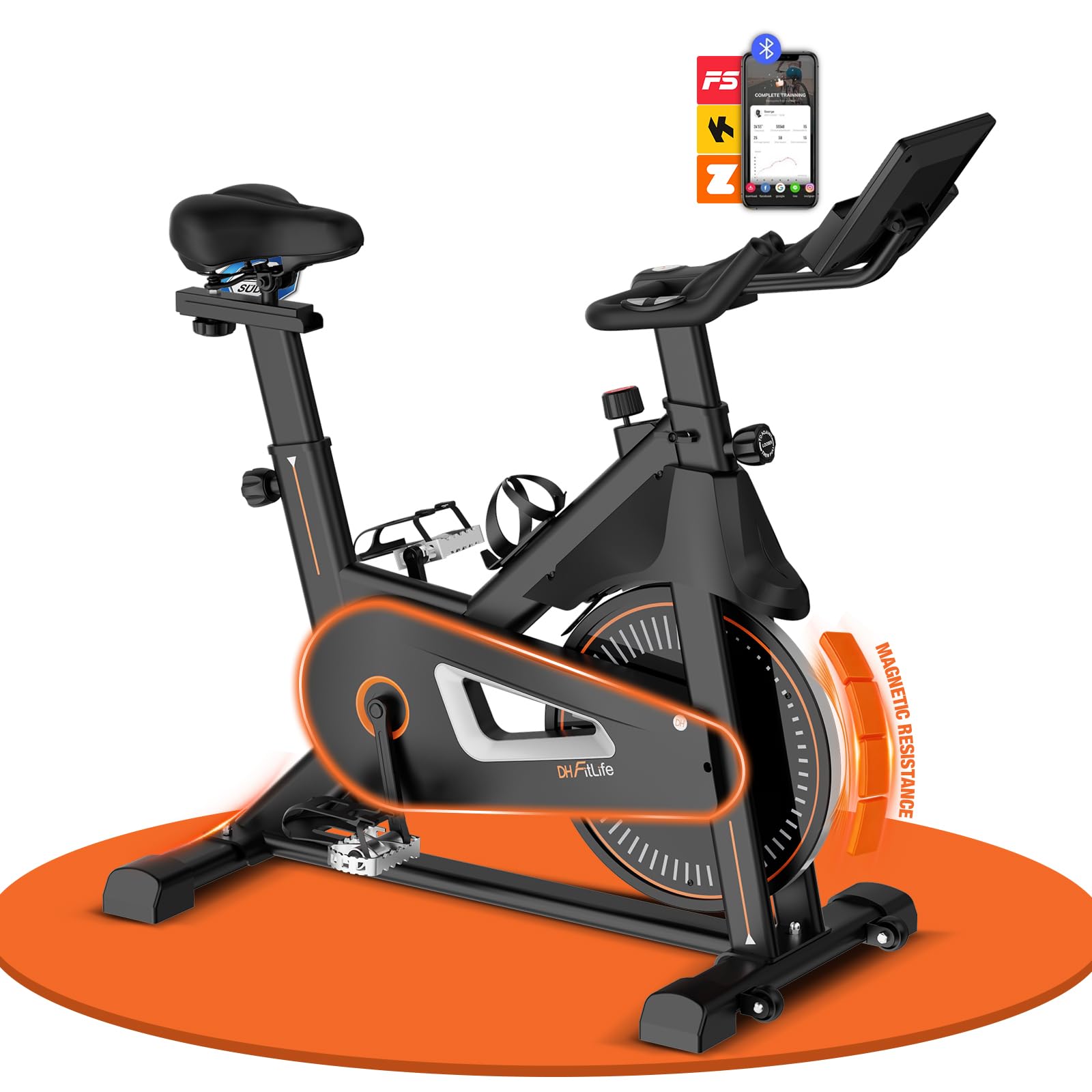 DH FitLife Bicicleta Estática para Casa 2026, Silenciosa con Resistencia Magnética, Freno de Emergencia, Ajustable 150–195 cm, Pulsómetro, APP y Monitor para Cardio en Casa | APP & Sensor de Pulso|Manillar Multi-Posiciones|Sillín Ajustable|Freno de Emerge