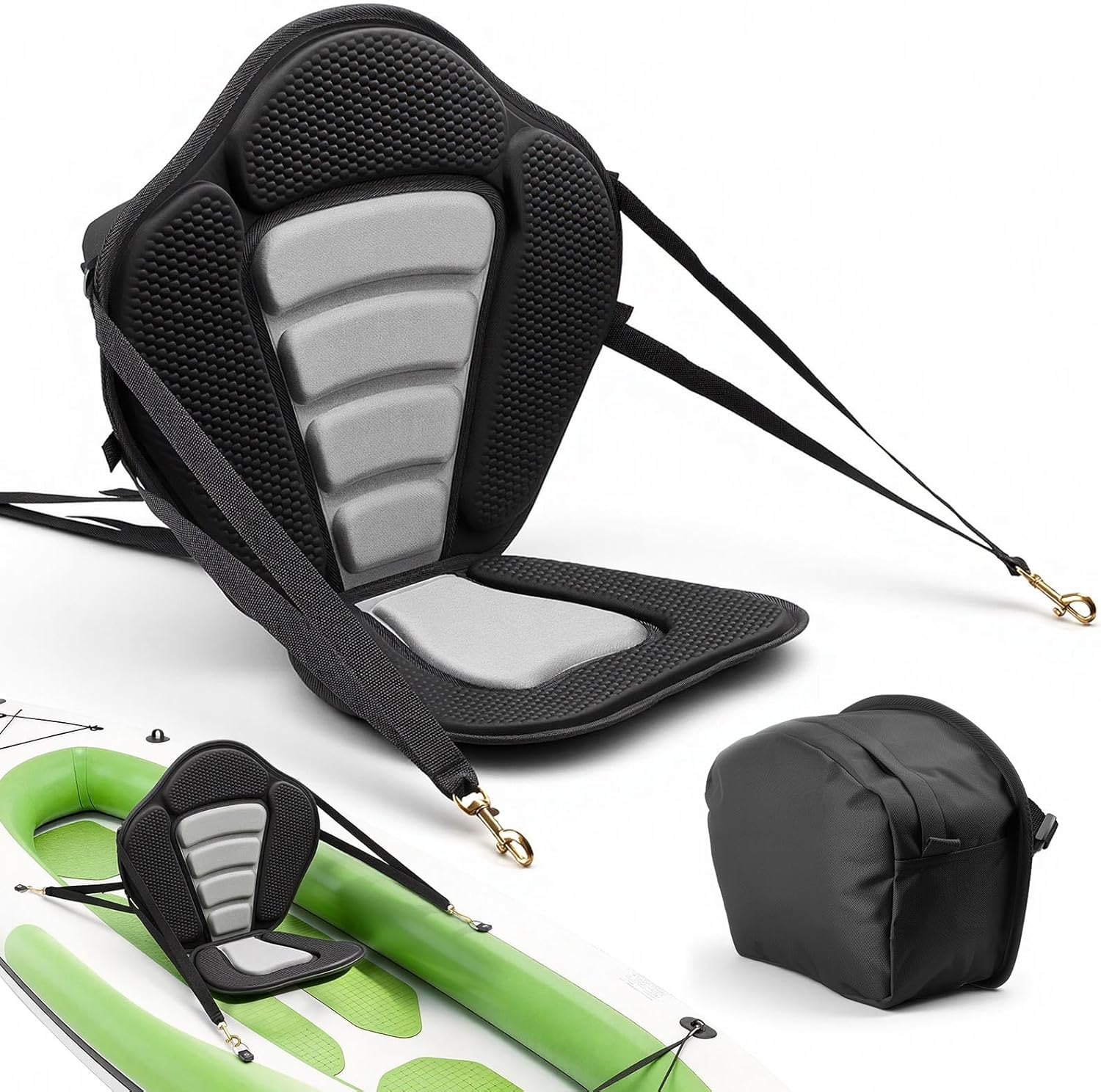 VEVOR Kayak Seat, Universal Paddle Board Seat with Adjustable Back Support, Multiple Thickness Options (0.5” to 2.6”), Soft Padded Cushion & Storage Bag for SUP, Canoe, Fishing Boat, Inflata