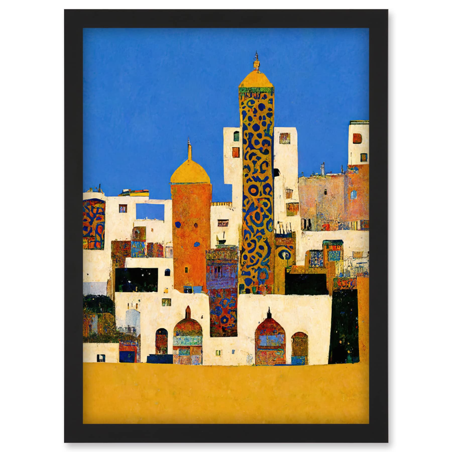 Doppelganger33 LTD Moroccan Cityscape Buildings Klimt Style Bold Artwork Framed Wall Art Print A4