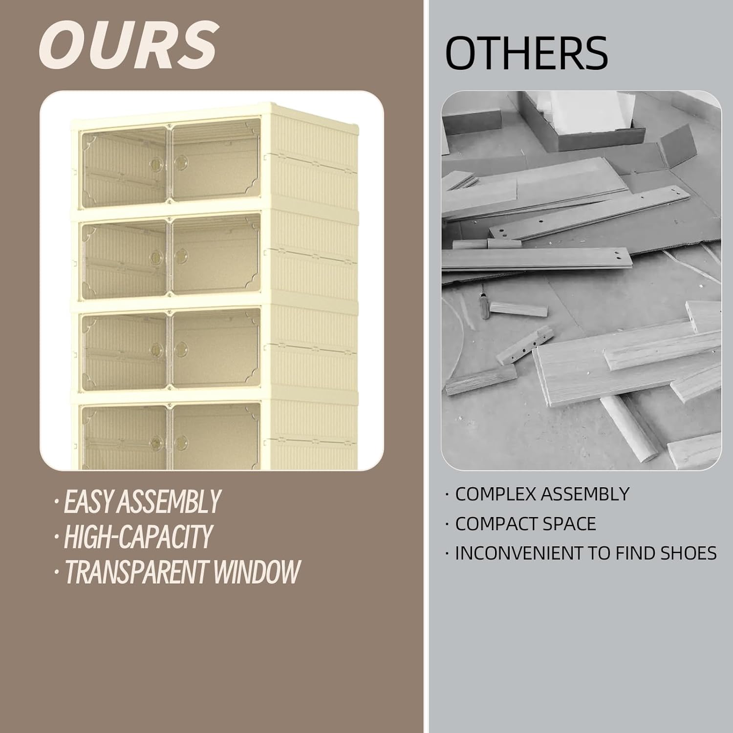 FAHKNS Shoe Storage Box, 9 Tiers Easy Assembly Foldable Plastic Shoe Rack with Clear Door, Stackable Shoe Storage Bins Shoe Organizer for Entryway Closet