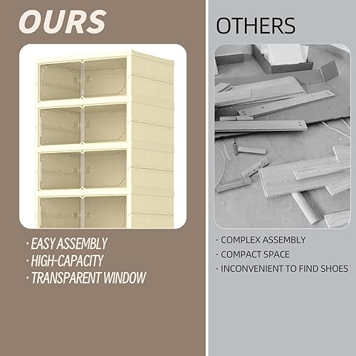 Miniatura 6 de FAHKNS Caja de almacenamiento de zapatos, 9 niveles de fácil montaje, estante plegable de plástico para zapatos con puerta transparente,