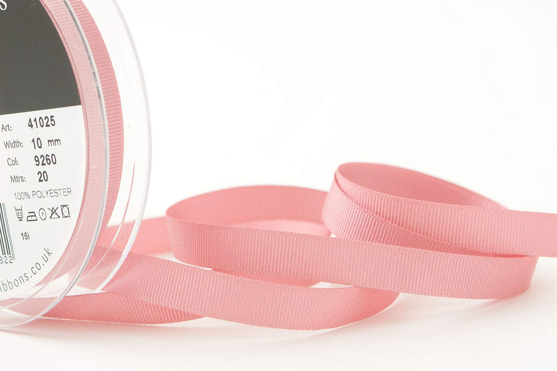 Berisfords Grosgrain, Polyester Dusky Pink, 10.4 x 10.4 x 1.4 cm, 10mm - Image 2