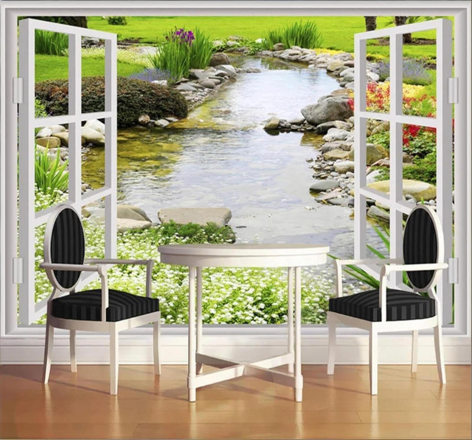 Xlming 150Cm×105Cm(B×H) Windows Gardens Streams Flowers Lawns 3D Wallpaper Luxury Home Dining Decor Paste Sofa Living Room The Wall For Bedroom Mural-150Cm×105Cm