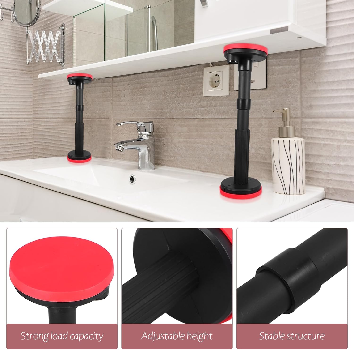 Gatuida 2pcs Adjustable Telescopic Support Poles for Bathroom Cabinet Installation, Black Sink Support Legs 18-44cm, Undermount Kitchen Sink Bracket for Stable Mounting