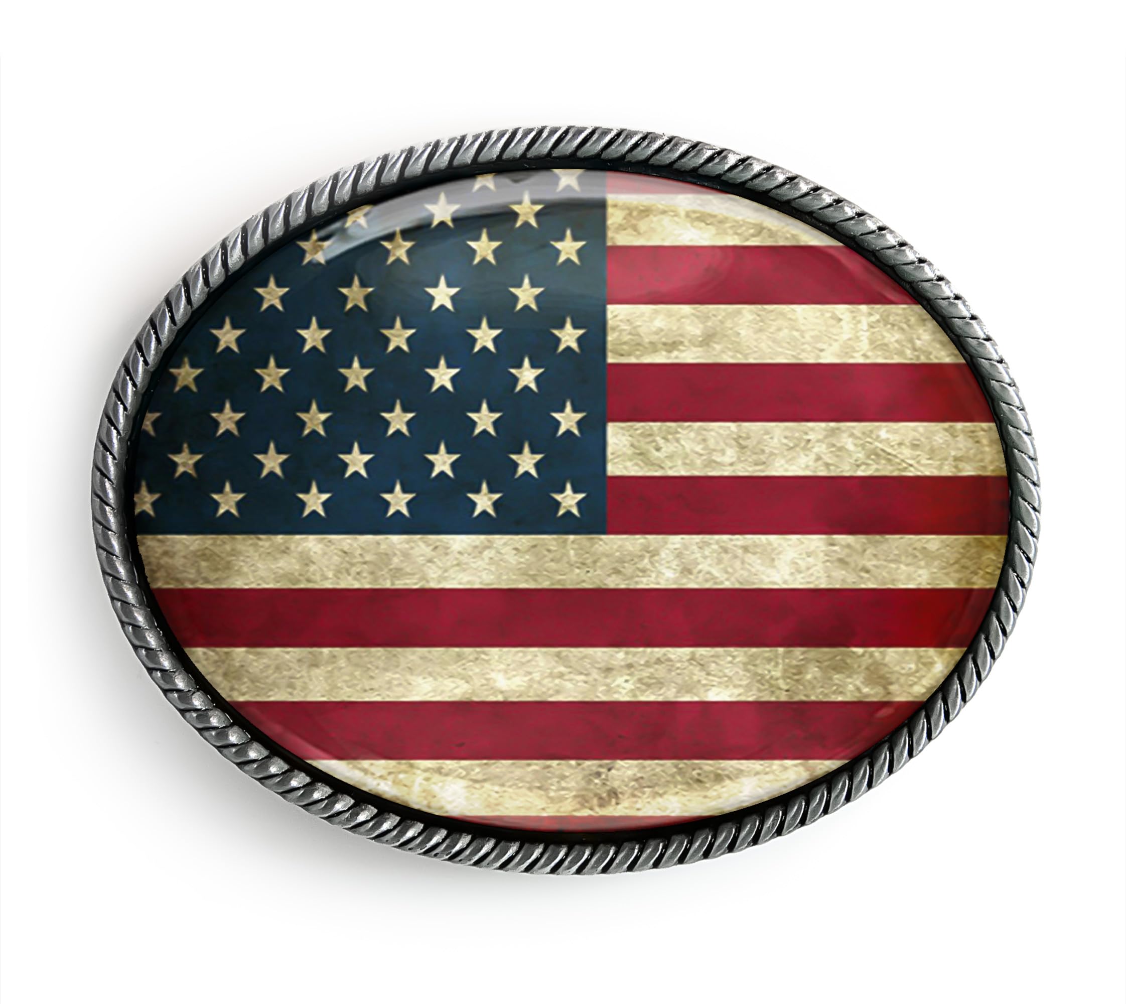 American Flag Belt Buckle - USA Grunge Art Handmade Artisan Buckle (Antique Silver)