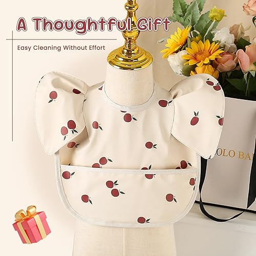 Vista 8 de Paquete de 5 baberos para comer, baberos de alimentación para bebés con gran receptor de alimentos, impermeables, limpiables, a prueba de desorden