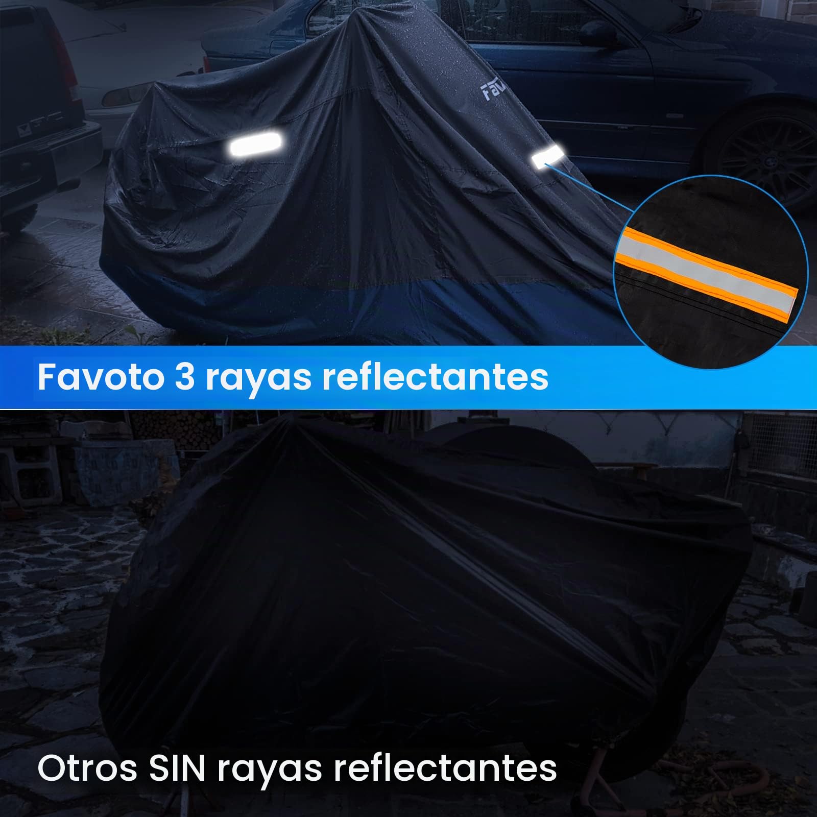 Favoto Funda Universal para Motocicleta para Todas Las Estaciones, Calidad climática, Impermeable, protección Solar al Aire Libre, Duradera, Reflectante, con Agujeros de Bloqueo y Bolsa de