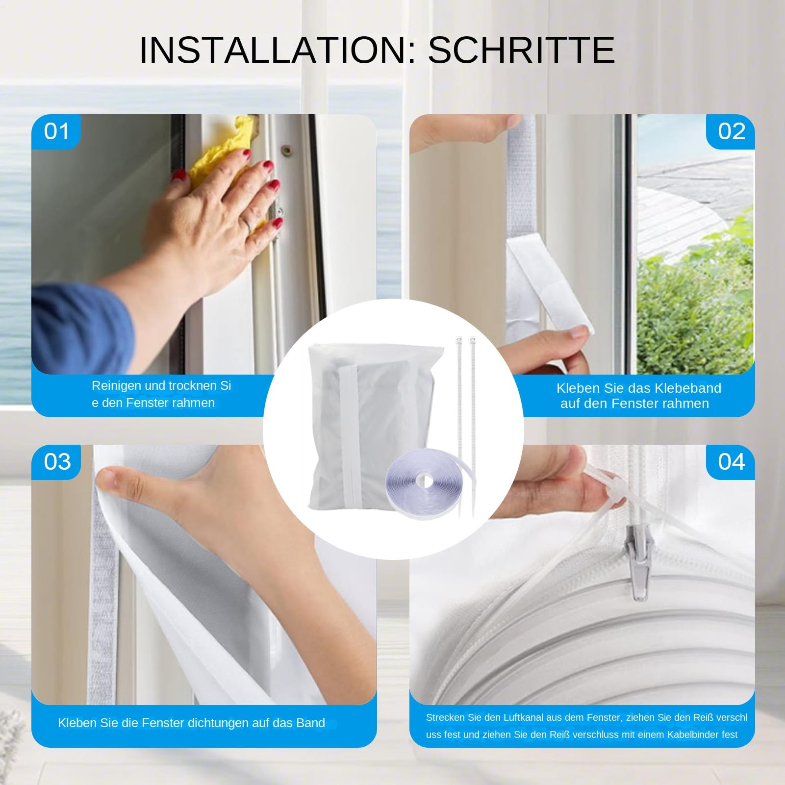 Fensterkit für Klimaanlagen - Trockner Entlüftung Abdichtungsset | Ohne Bohren Fensterabdichtung Für Klimaanlage Und Wäschetrockner Mit Klettverschluss Und Reißverschluss Für Wohnzimmer