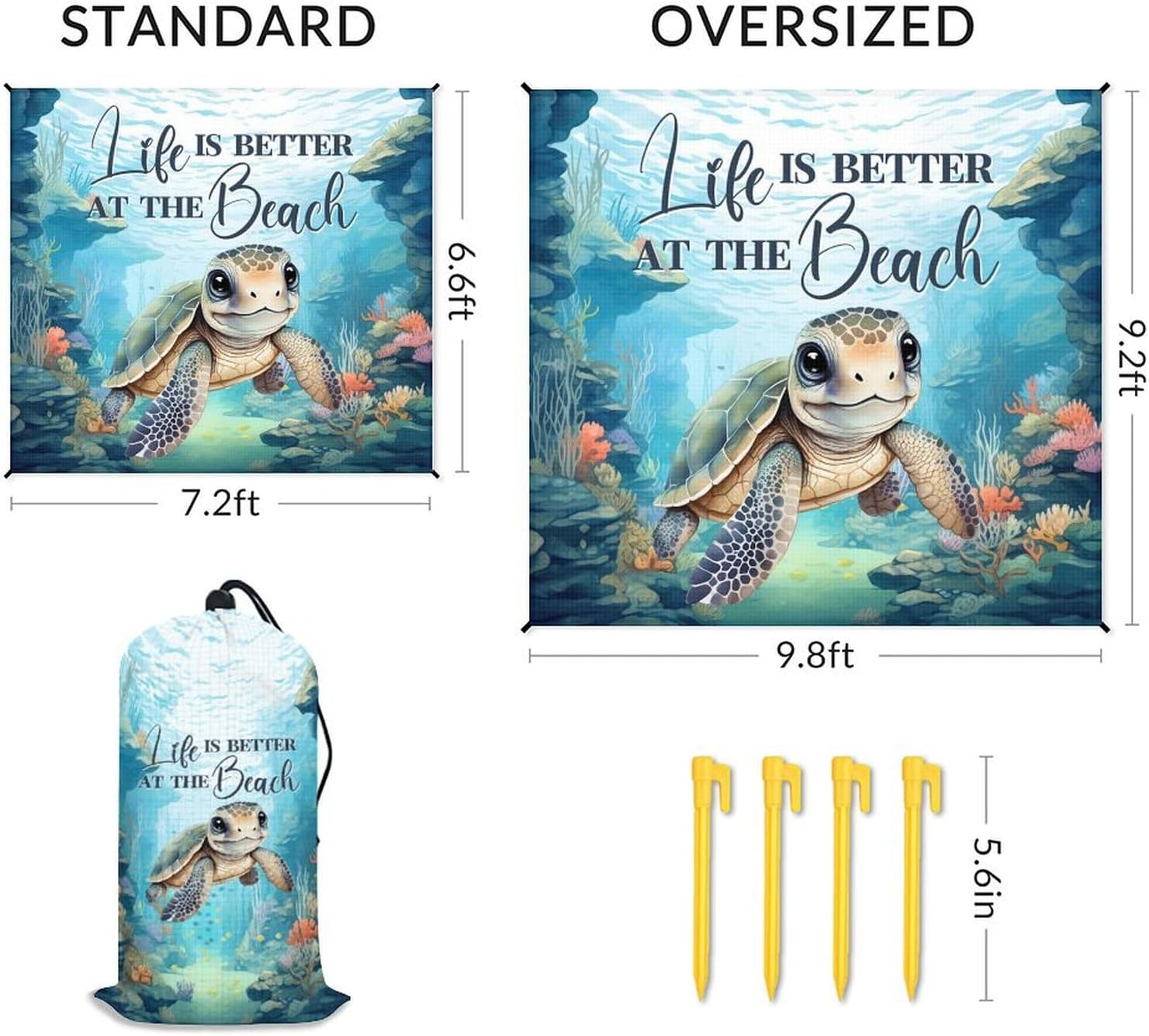 Beach Blanket - Beach Mat Sand Free Waterproof - 110x118 Inch Oversized Beach Blanket with 4 Corner Pockets & Stakes - Lightweight Beach Mats with Portable Bag - Summer Essentials for Travel & Picnic