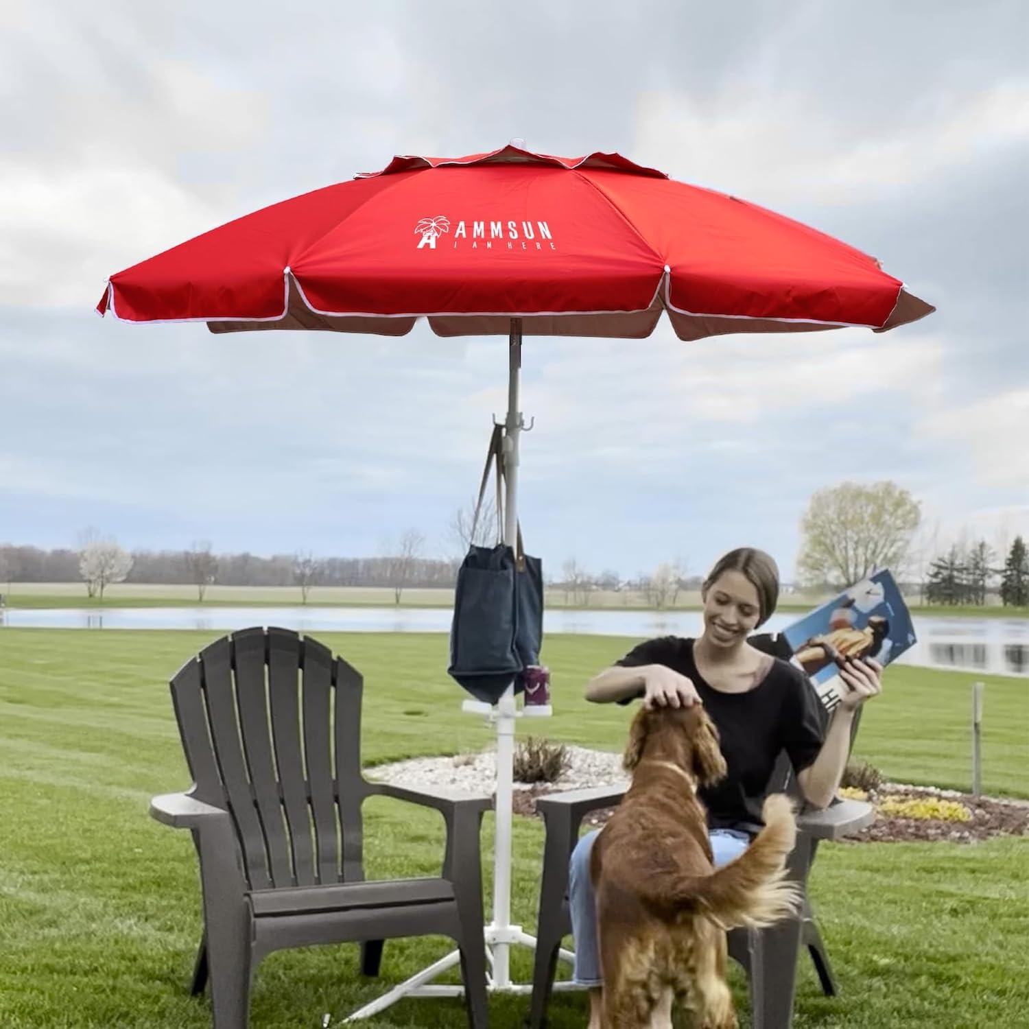 AMMSUN Shade Umbrella, Premium Portable Umbrella with Stand, 6.5ft Lightweight Free Standing Canopy for Sporting Games, Adjustable Instant Sun Protection and Easy to Carry, Red - Image 4