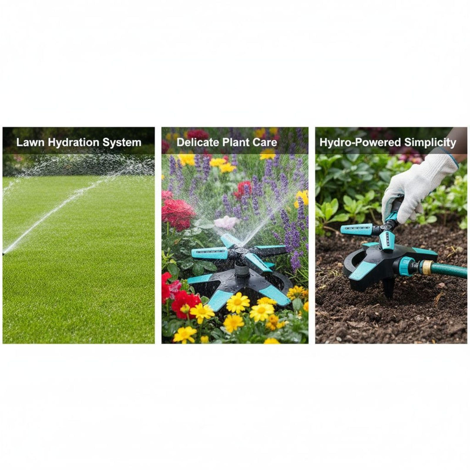 360° Rasensprenger für Garten und Rasen, automatisch rotierender Gartensprenger mit verstellbaren Düsen, Sprühradius 2 bis 10 m, wasserbetrieben für große Flächen, 20,8 x 19,3 x 9,4 cm