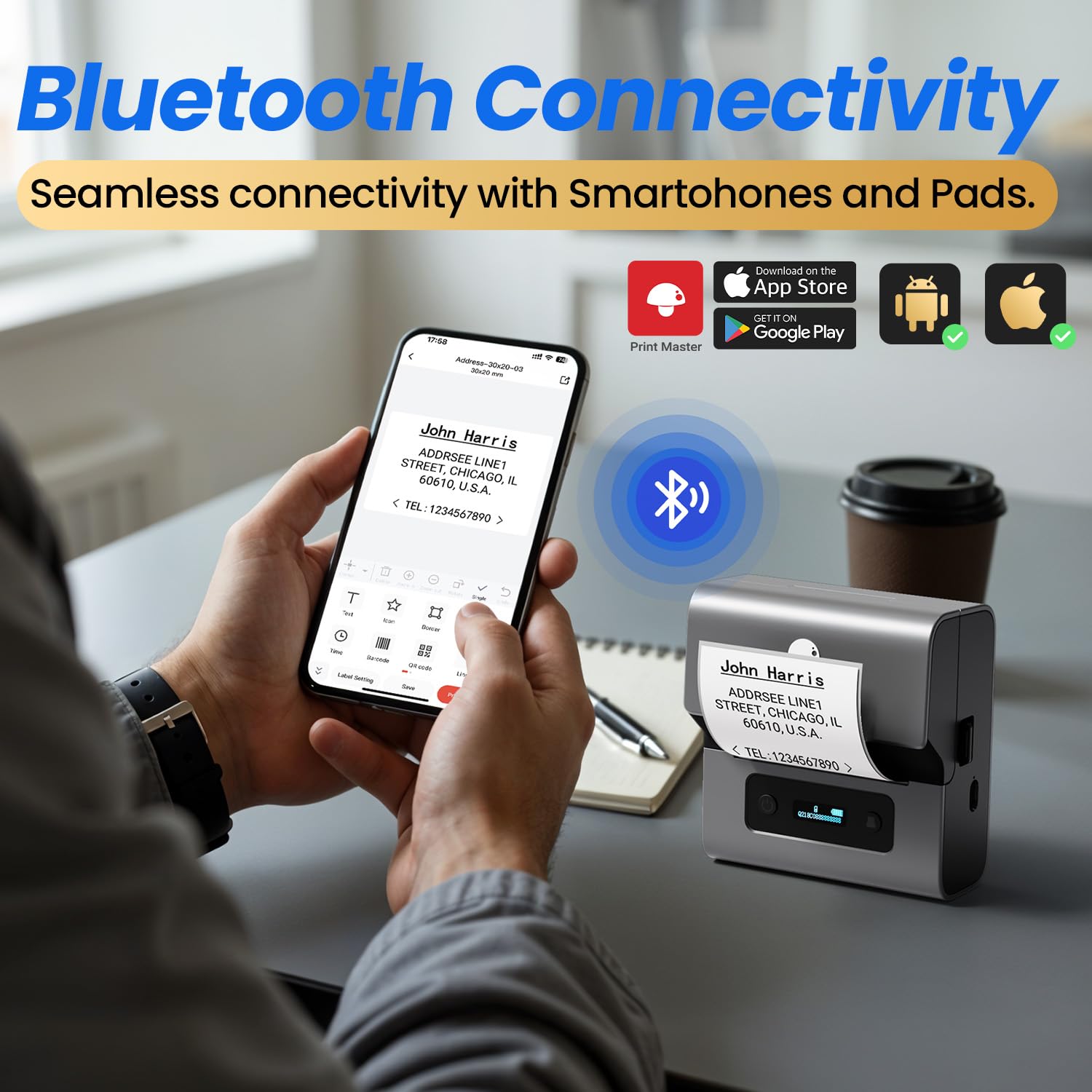 Phomemo M221 Imprimante d'étiquettes - Étiqueteuse Bluetooth Portable Imprimantes d'étiquettes Thermique avec PC IOS Android, pour adresse,code-barres,maison,bureau, avec 3 rouleaux d'étiquettes(Gris)