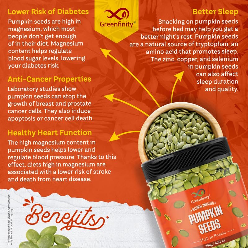 Image of GreenFinity Raw Pumpkin Seeds | Rich in Fiber, Protein and Antioxidants | Healthy Diet Snack Superfood Ideal for Immunity Booster, Cooking, Salads, Baking, Smoothies and Everyday Munching (250g)