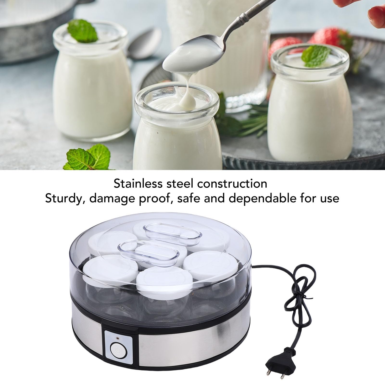 Luqeeg Yogurtera Eléctrica 20 W Acero Inoxidable Portátil Yogurtera Casera Multifuncional Electrodomésticos de Cocina para Mermeladas Postres Mermeladas de Frutas Postres Cremosos