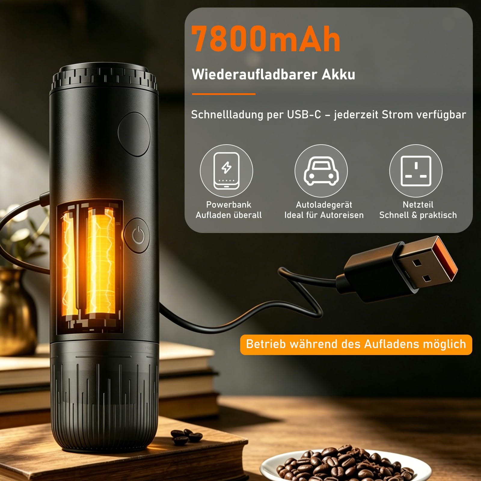 Akku Kaffeemaschine 2 in 1 für NS Kapseln & Gemahlenem Kaffee, 19 Bar High Pressure Extraction, Fast Self-Heating, Camping Kaffeemaschine, fürAuto, Camping, Reisen & Büro.