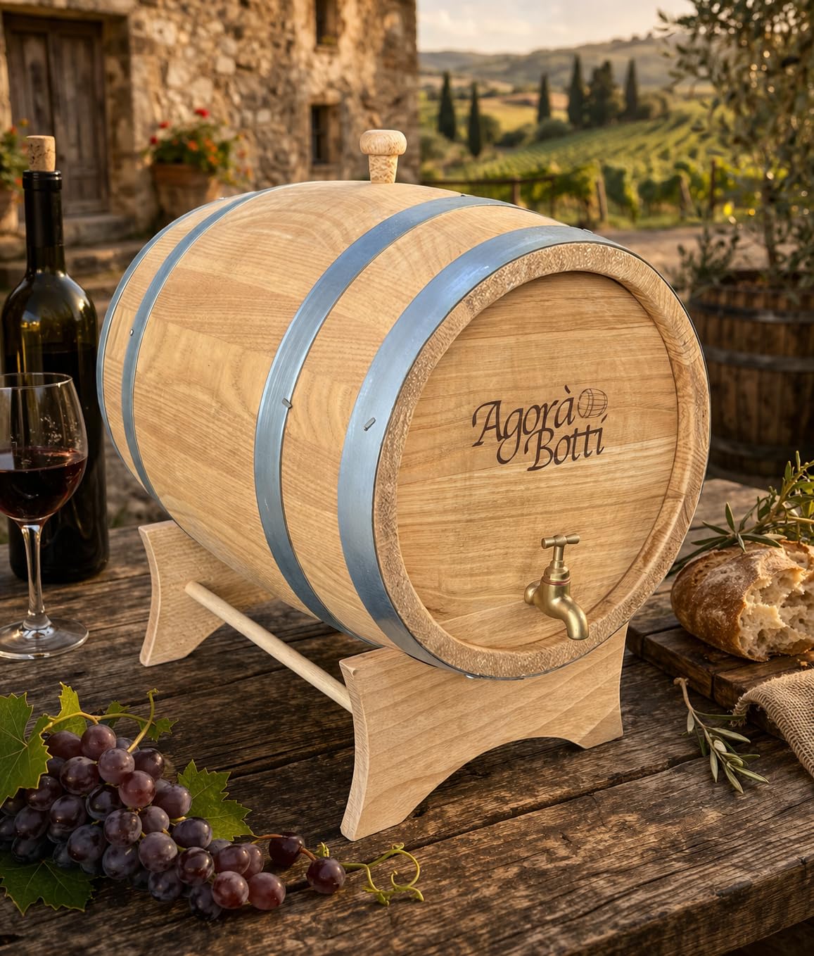 Botte di Castagno da 15 Litri con Rubinetto di Ottone - Nuova Produzione