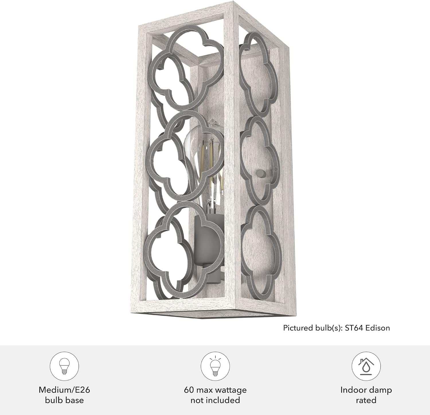 Hunter - Gablecrest 1-Light Distressed White, Small Sconce Light, Dimmable, Transitional Style, for Bedrooms, Kitchens, Foyers, Bathrooms - 19376