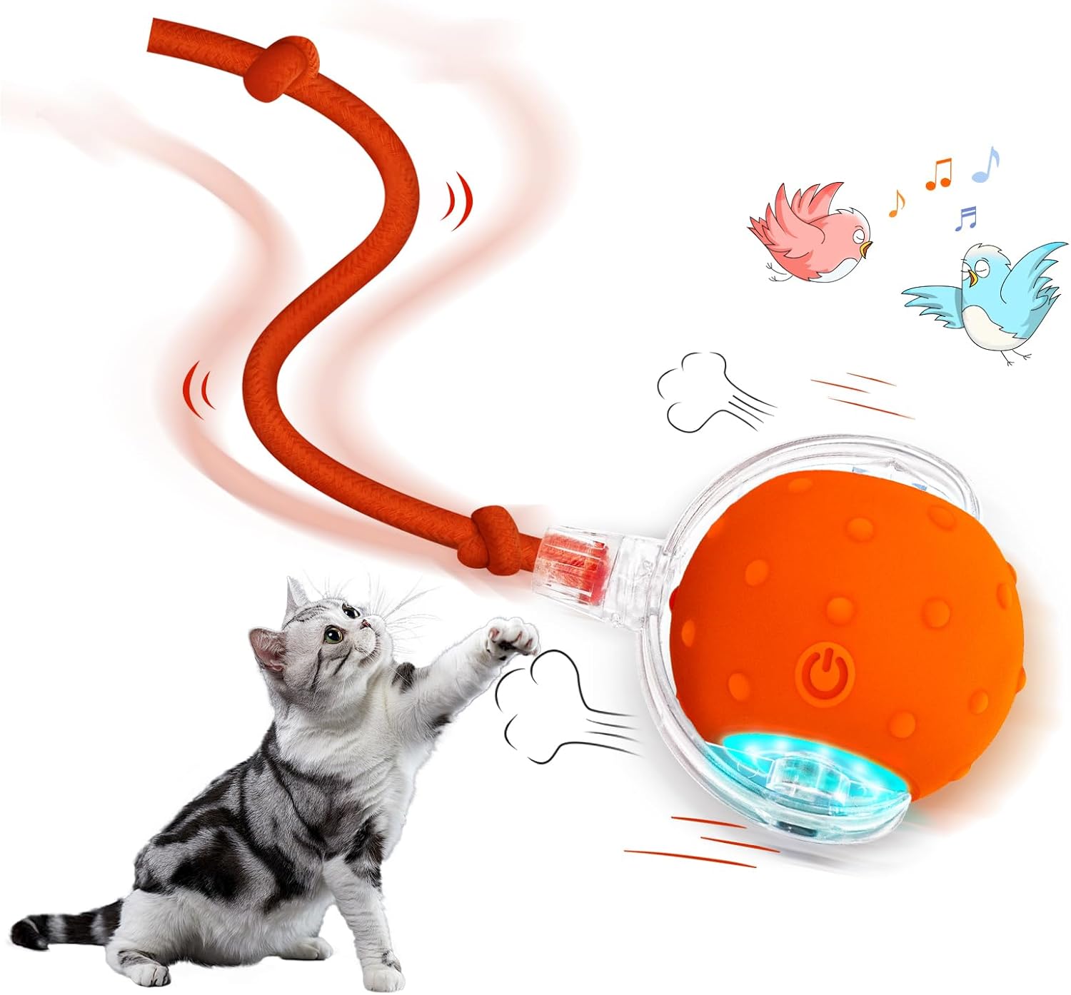 Interactive Cat Toys Ball for Indoor Cats Electric Chirping Bird Fast Moving Rolling Ball on Carpet, Chirping & Motion Activate Kitty Cat Toys(Orange)