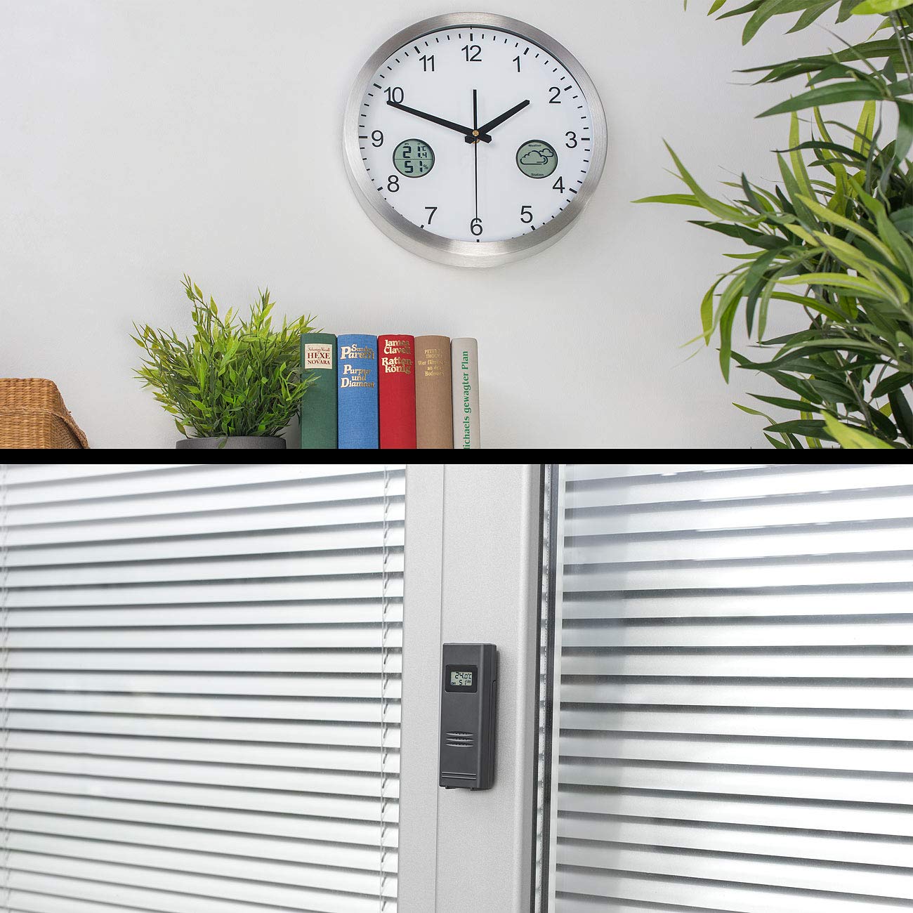 Funk-Wanduhr mit digitaler Wetterstation und Funk-Außensensor, DCF77