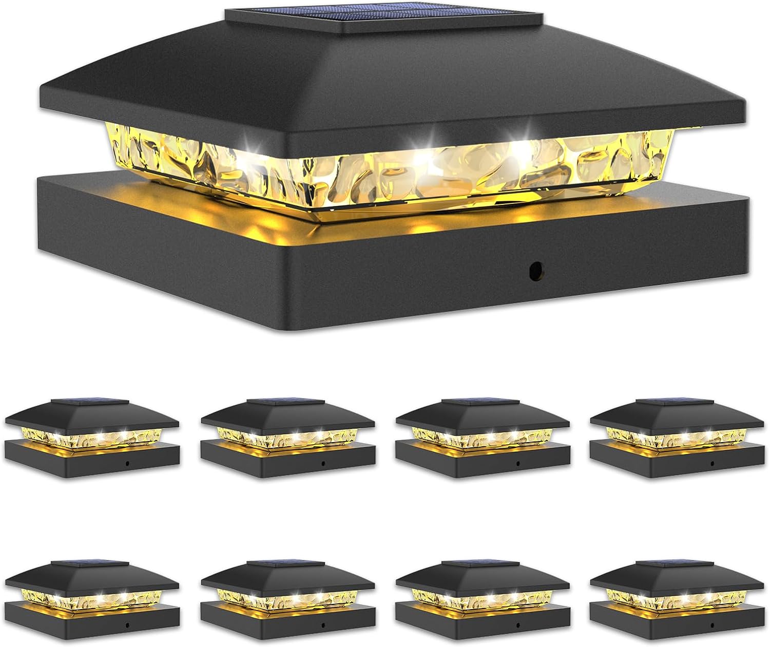 VOLISUN 4x4 Solar Post Cap Light 8pack,Solar Fence - Post Lights Outdoor Waterproof for Wooden/Vinyl,Black Deck Cap Light Solar Powered with Warm White for Garden/Patio/Porch