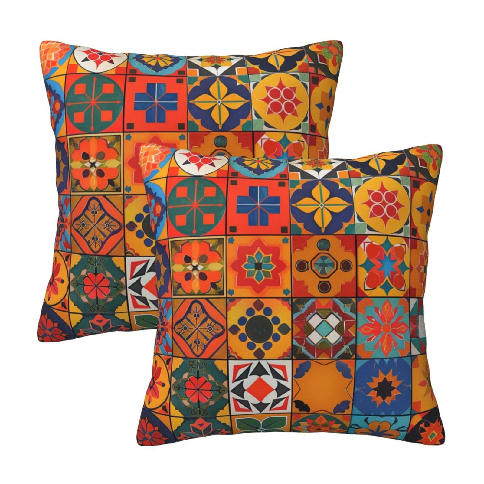 Aubkfeld Group Of Moroccan Geometric Printed Cushion Covers 2Pcs (30X30 Cm) - Decor Pillow Cases For Home - Hidden Zipper Opening