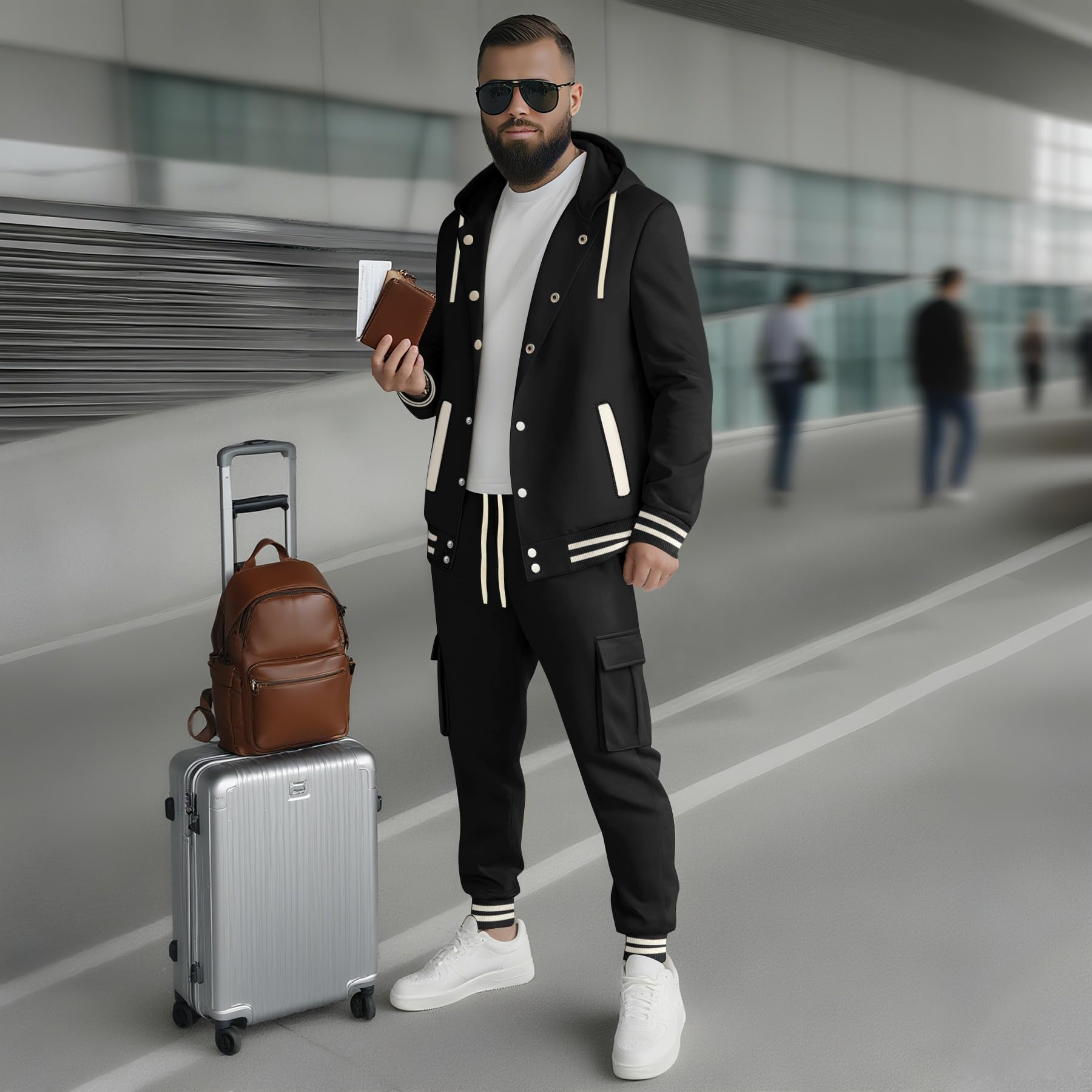 Conjunto de Chándal para Hombre Traje de Jogging Chaqueta y Pantalones Ropa Deportiva Actividades al Aire Libre